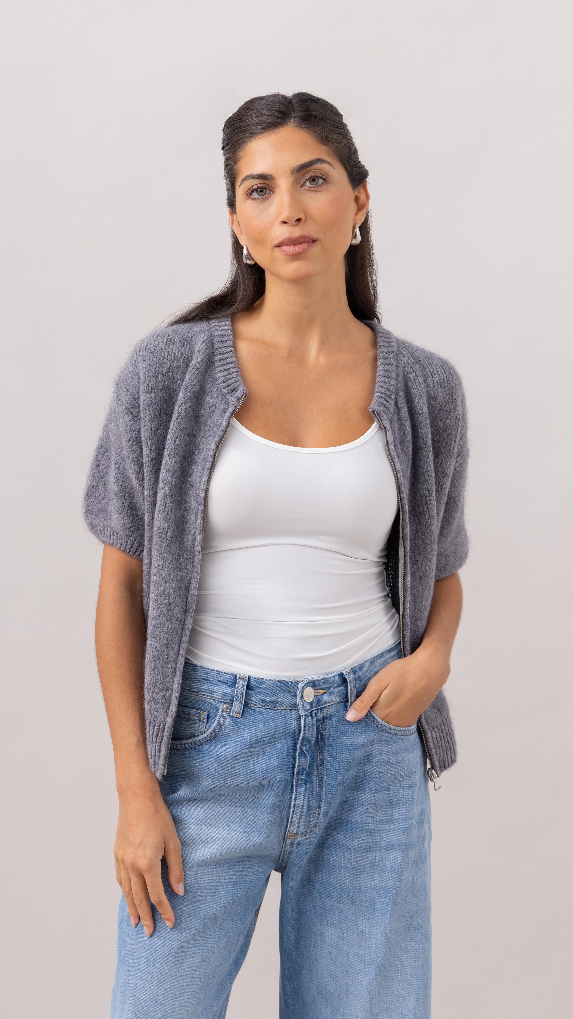 Gabi Zip Cardigan - Grey