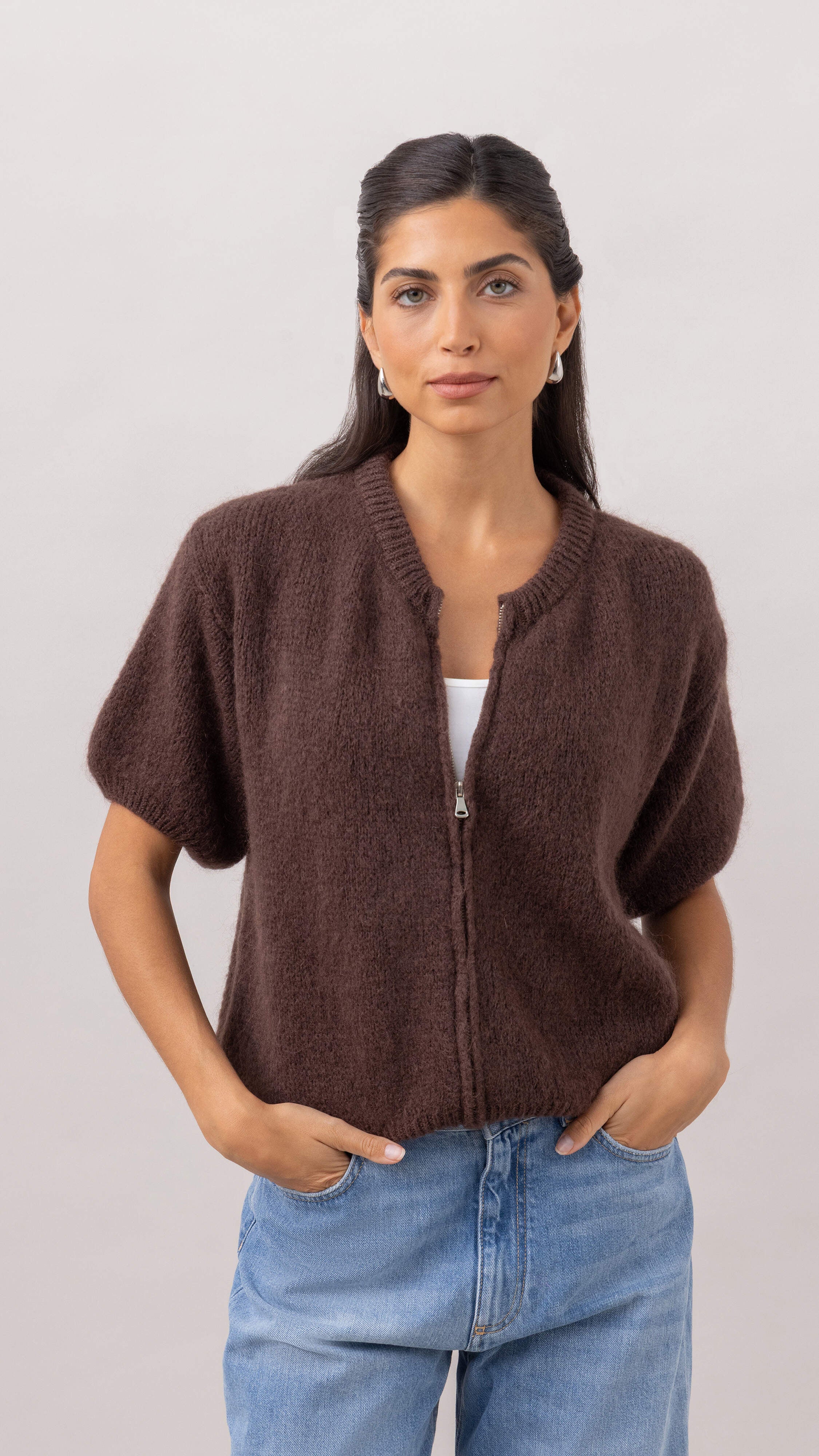 Gabi Zip Cardigan - Espresso