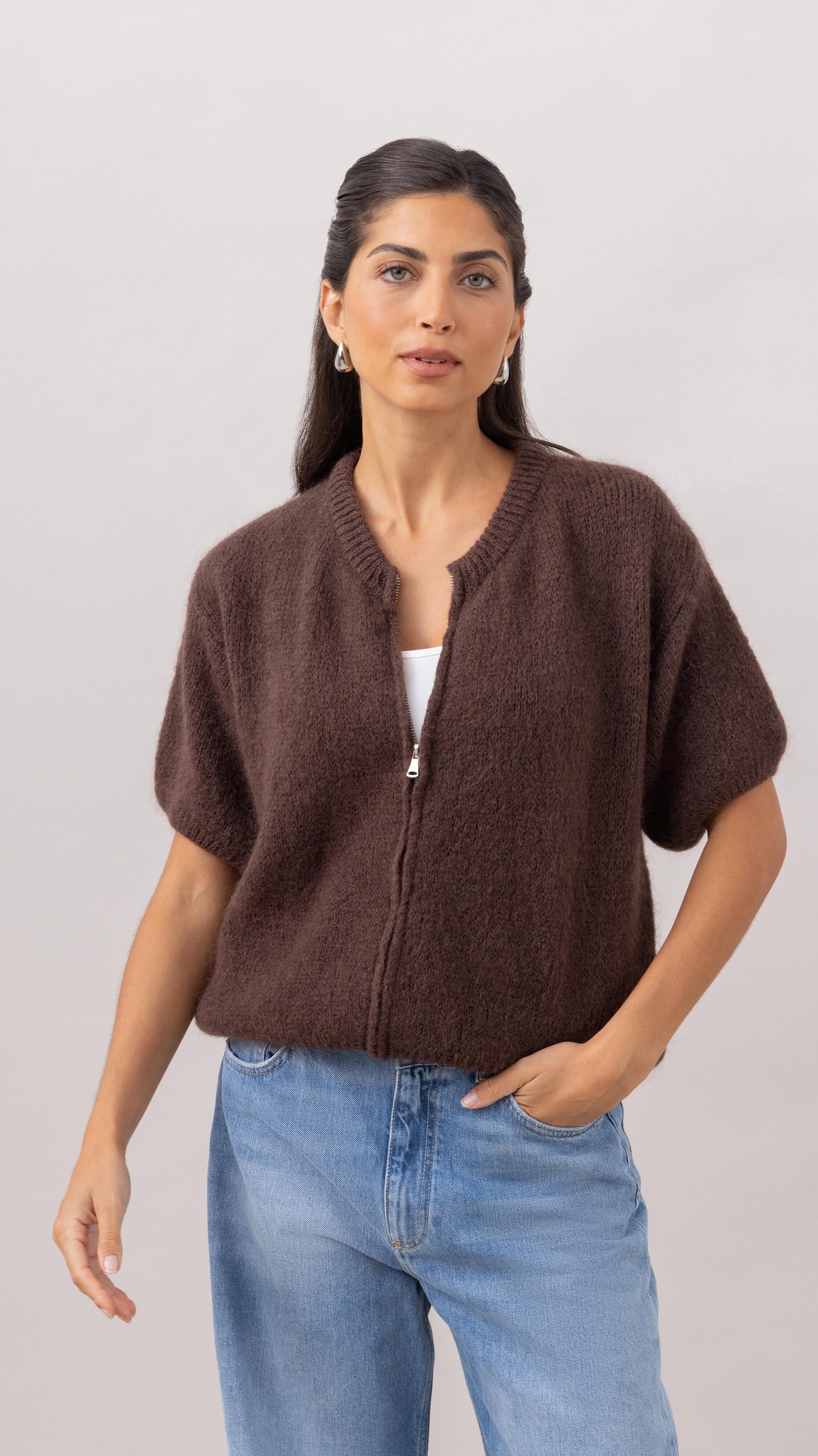 Gabi Zip Cardigan - Espresso