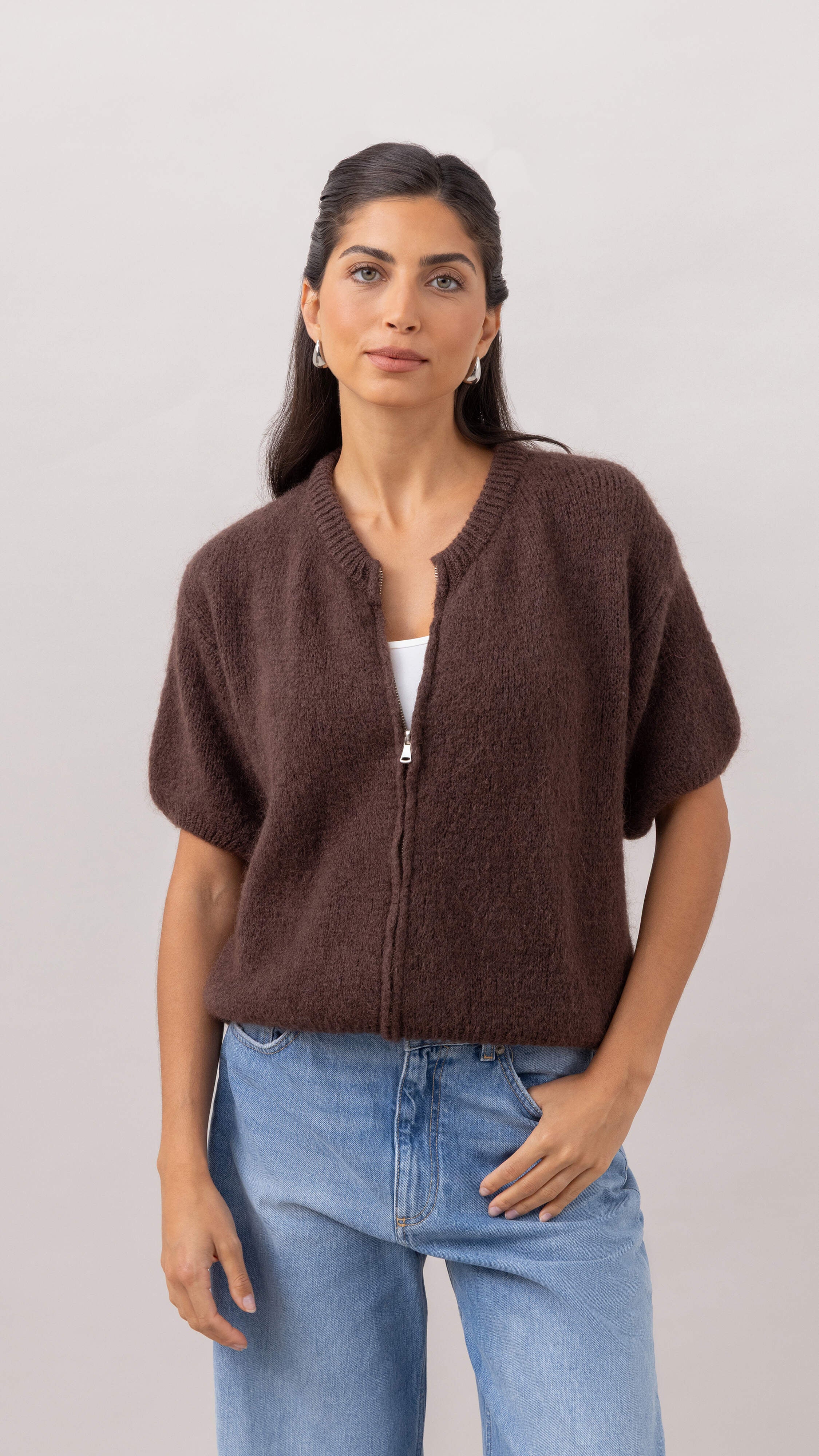 Gabi Zip Cardigan - Espresso