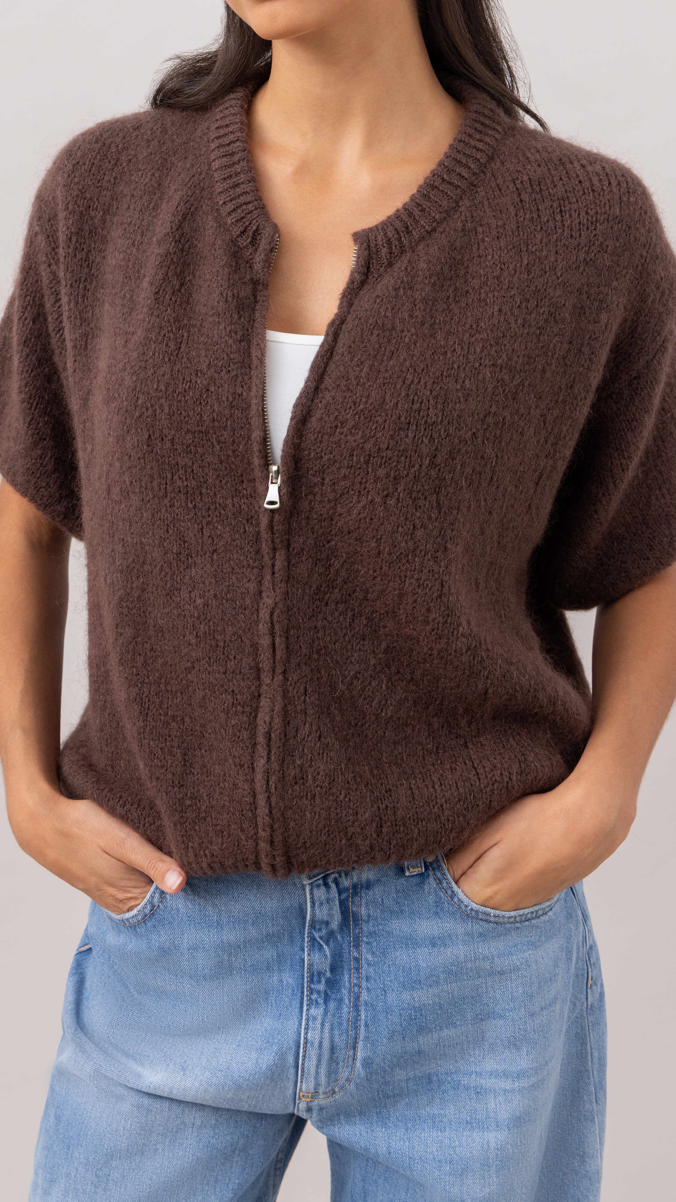 Gabi Zip Cardigan - Espresso
