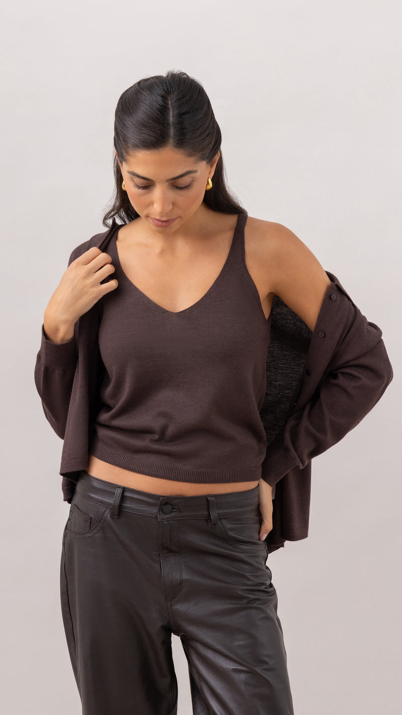 Kora Knitted Twin Set - Espresso