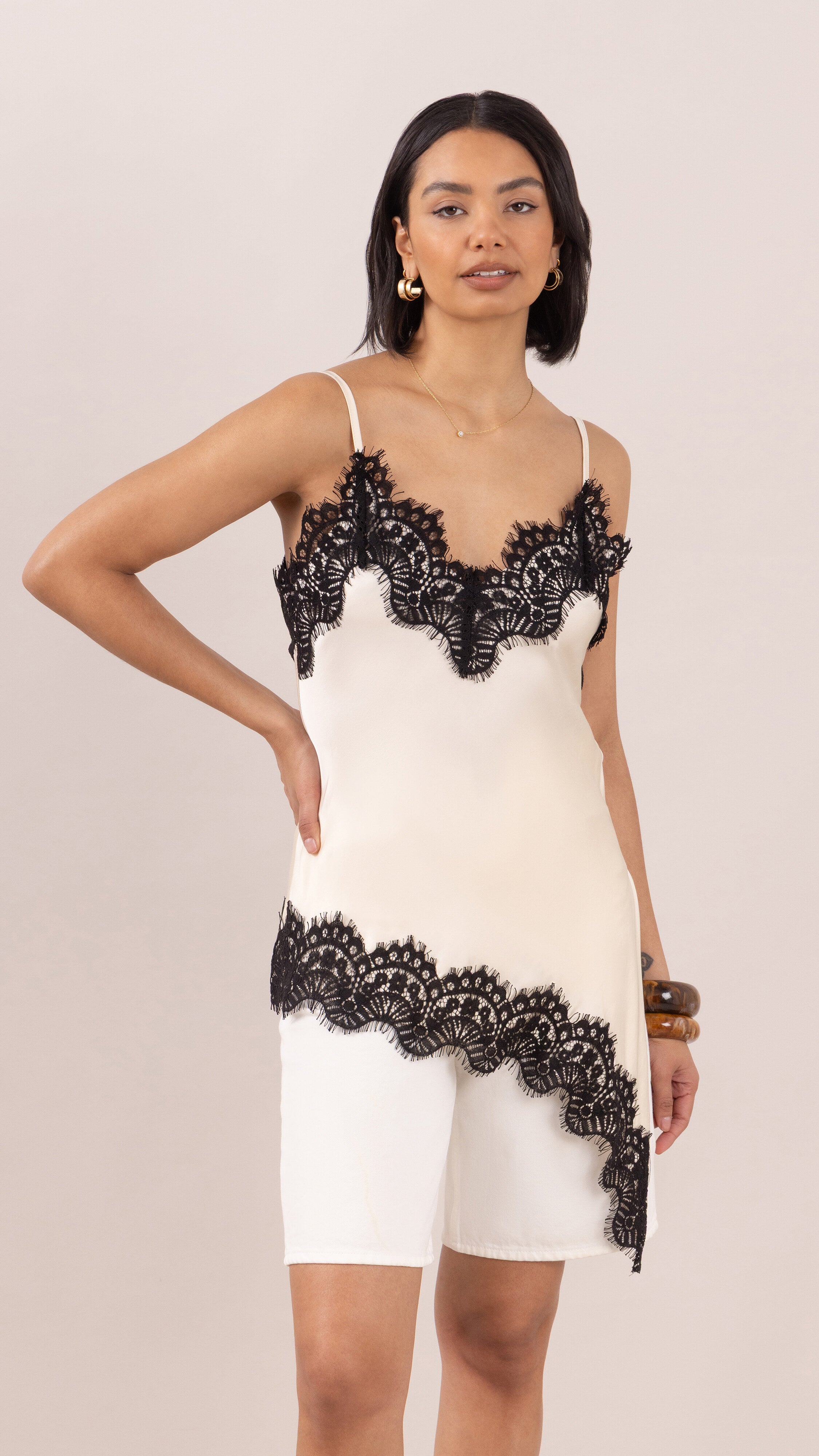 Blake Contrast Lace Camisole - Cream