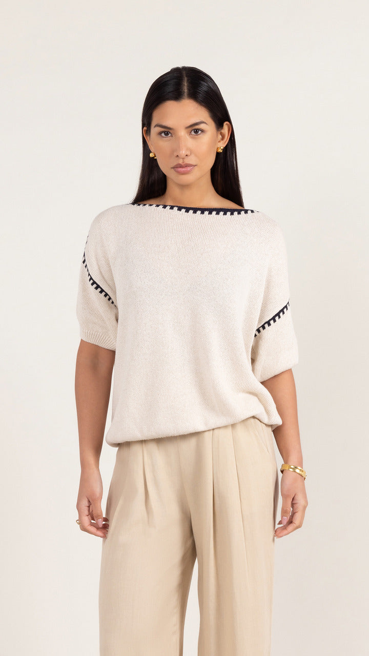 Billie Short Sleeve Cotton Knit  - Ecru