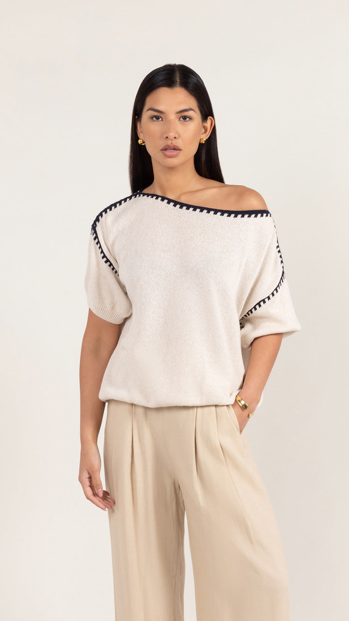 Billie Short Sleeve Cotton Knit  - Ecru