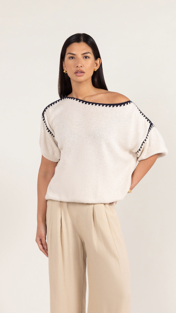 Billie Short Sleeve Cotton Knit  - Ecru