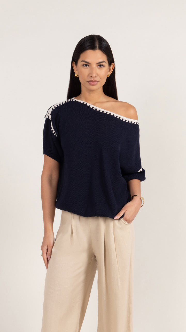 Billie Short Sleeve Cotton Knit - Deep Blue