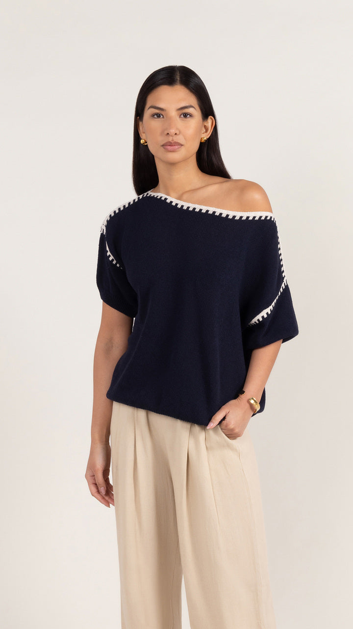 Billie Short Sleeve Cotton Knit - Deep Blue
