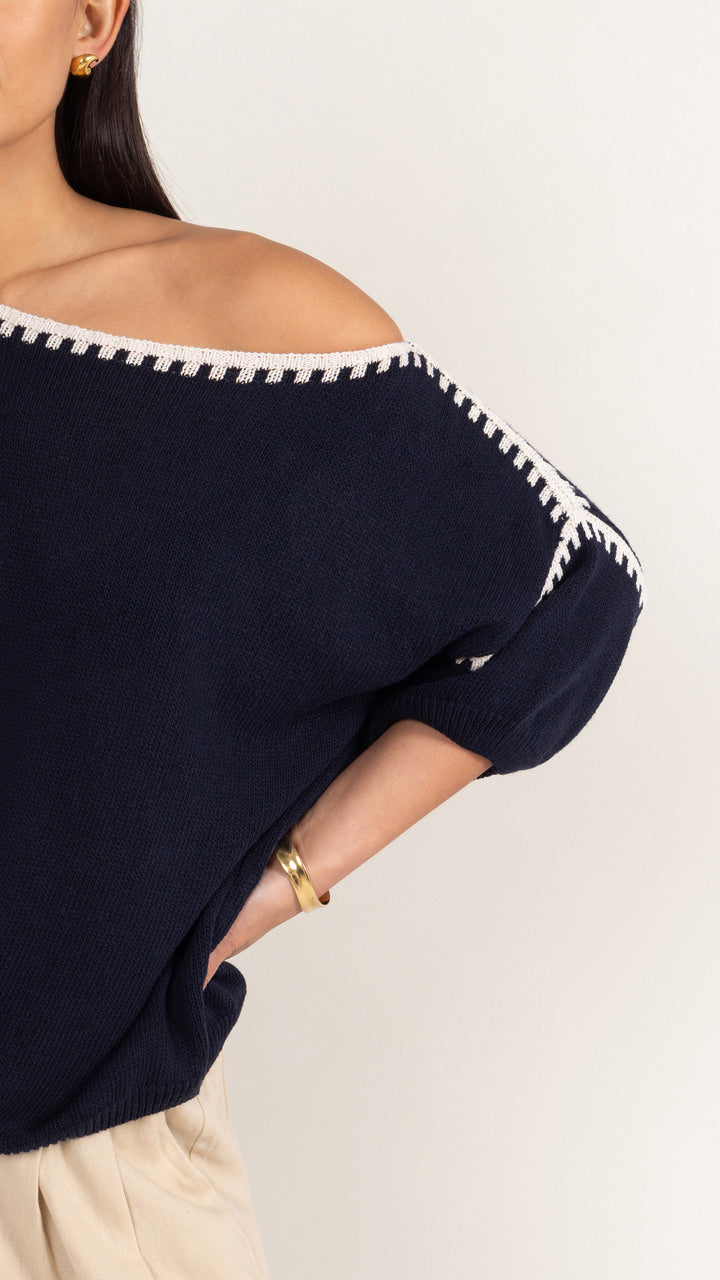 Billie Short Sleeve Cotton Knit - Deep Blue