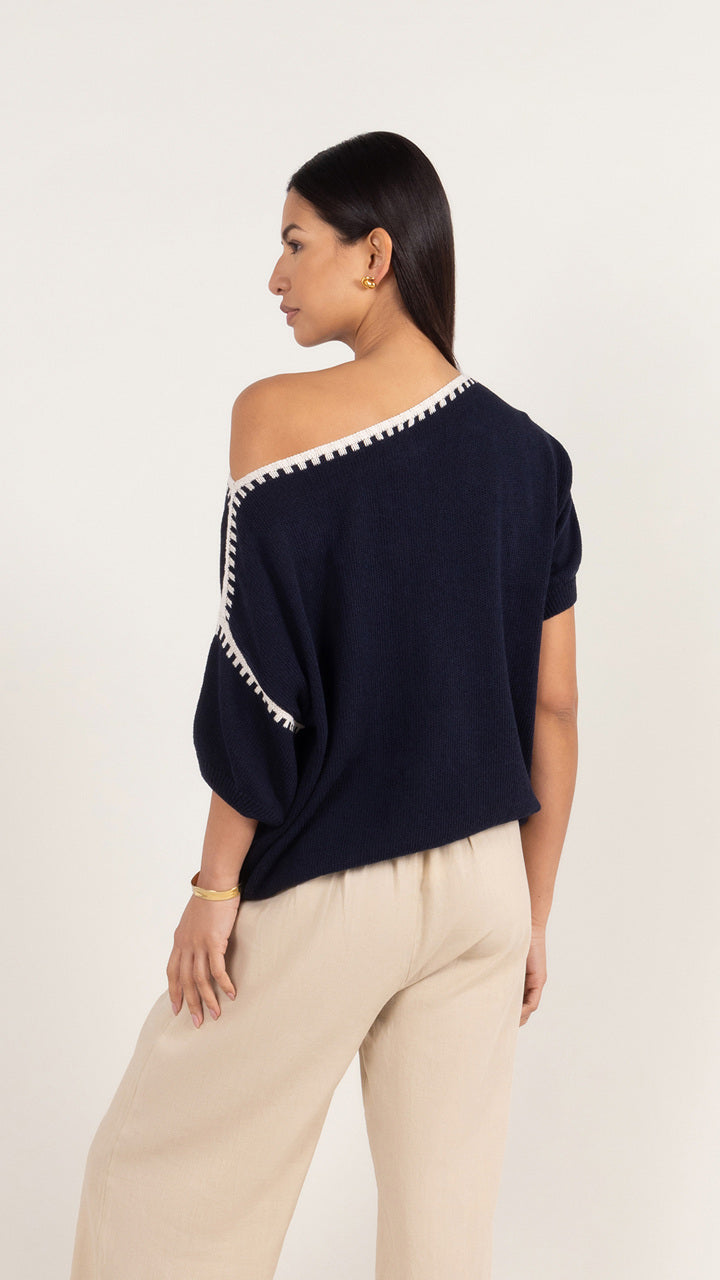 Billie Short Sleeve Cotton Knit - Deep Blue