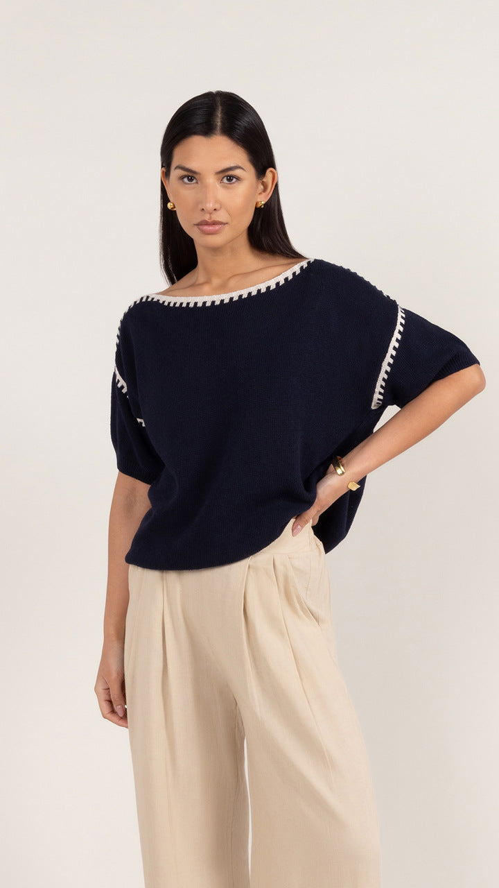 Billie Short Sleeve Cotton Knit - Deep Blue