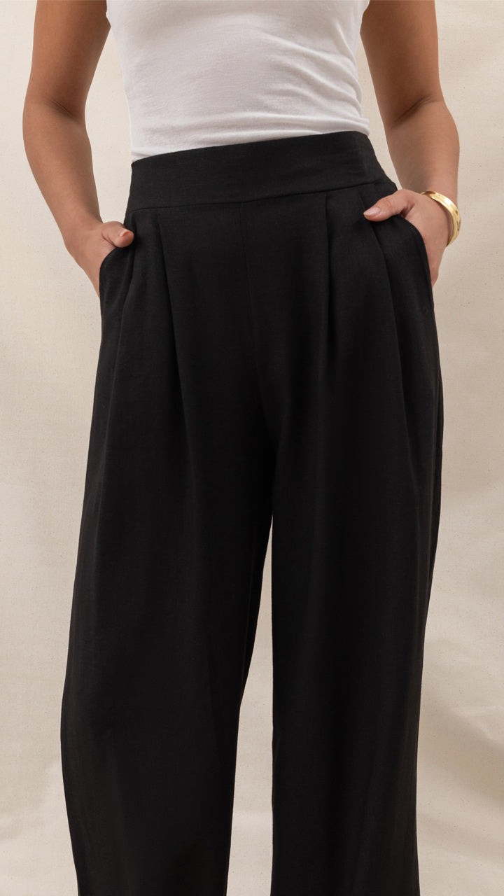 ALEXIS LINEN TROUSERS - BLACK
