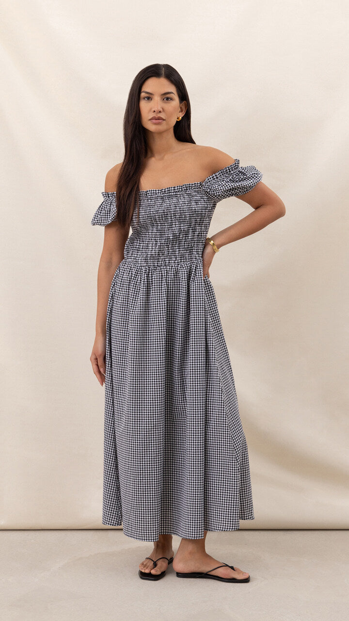 Mika Gingham Print Dress - Black Print