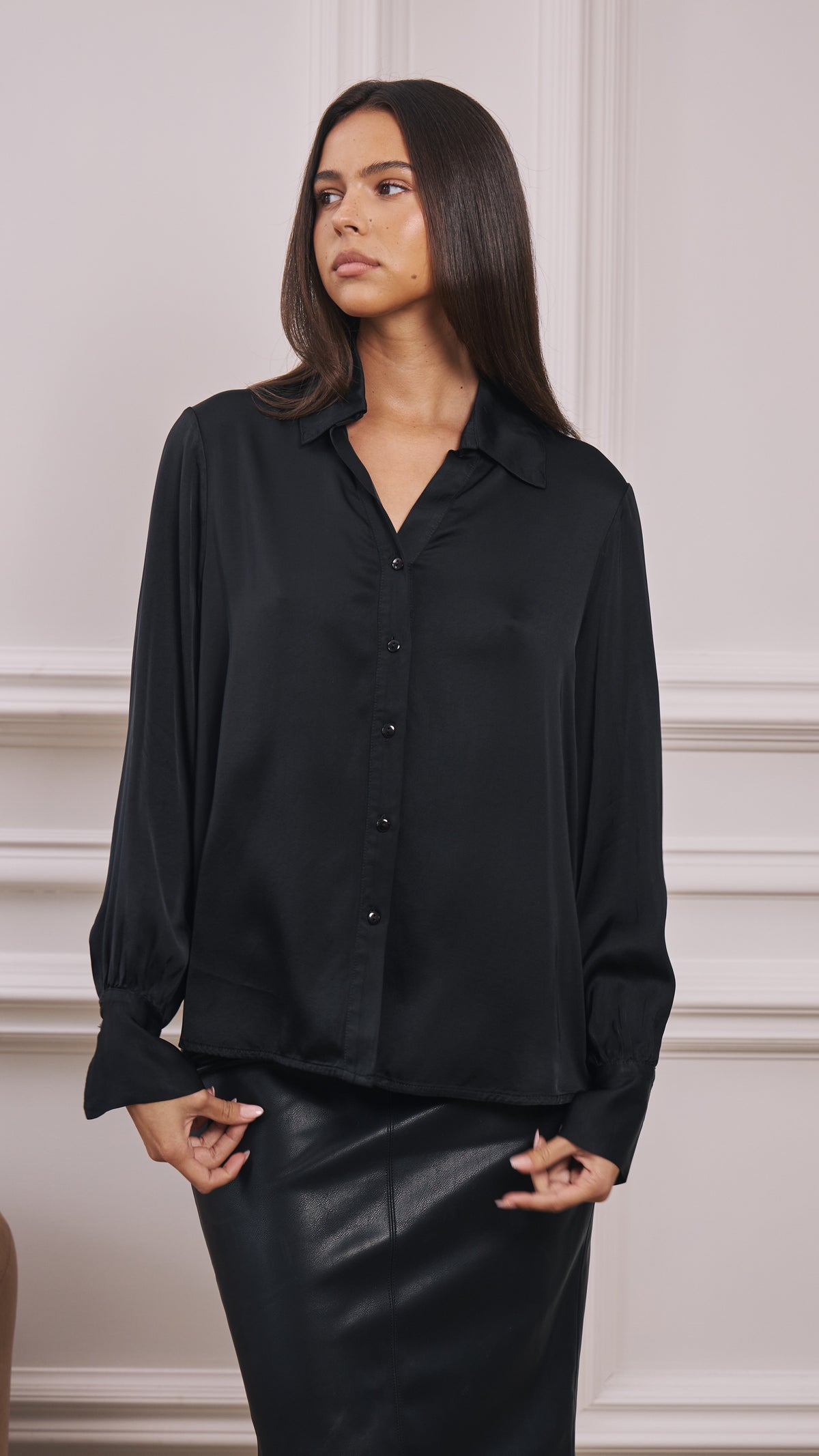 Raye Satin Shirt - Black