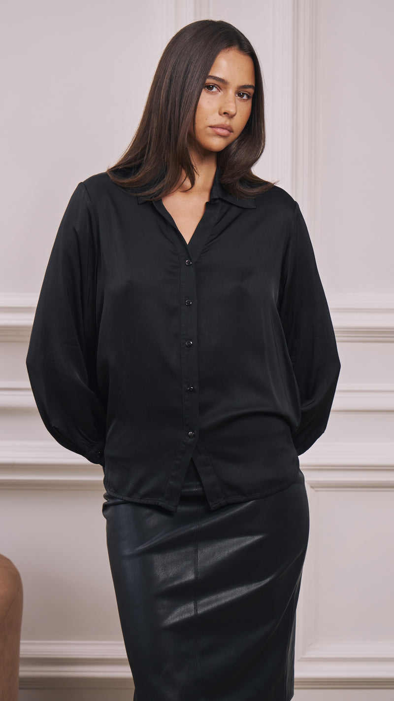 Raye Satin Shirt - Black