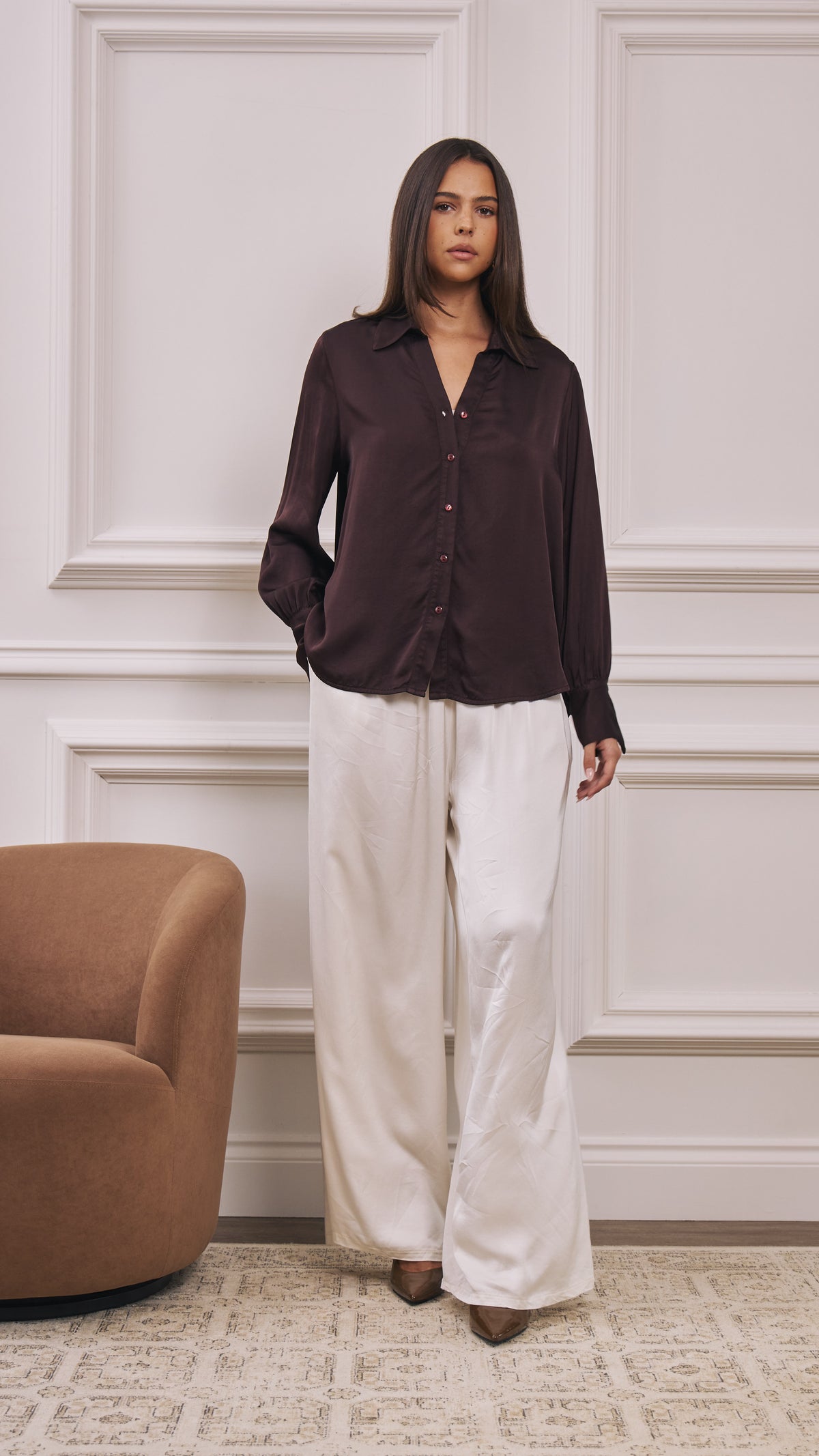 Raye Satin Shirt - Dark Plum