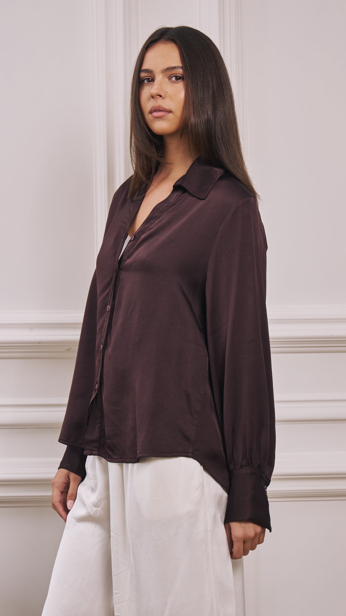 Raye Satin Shirt - Dark Plum