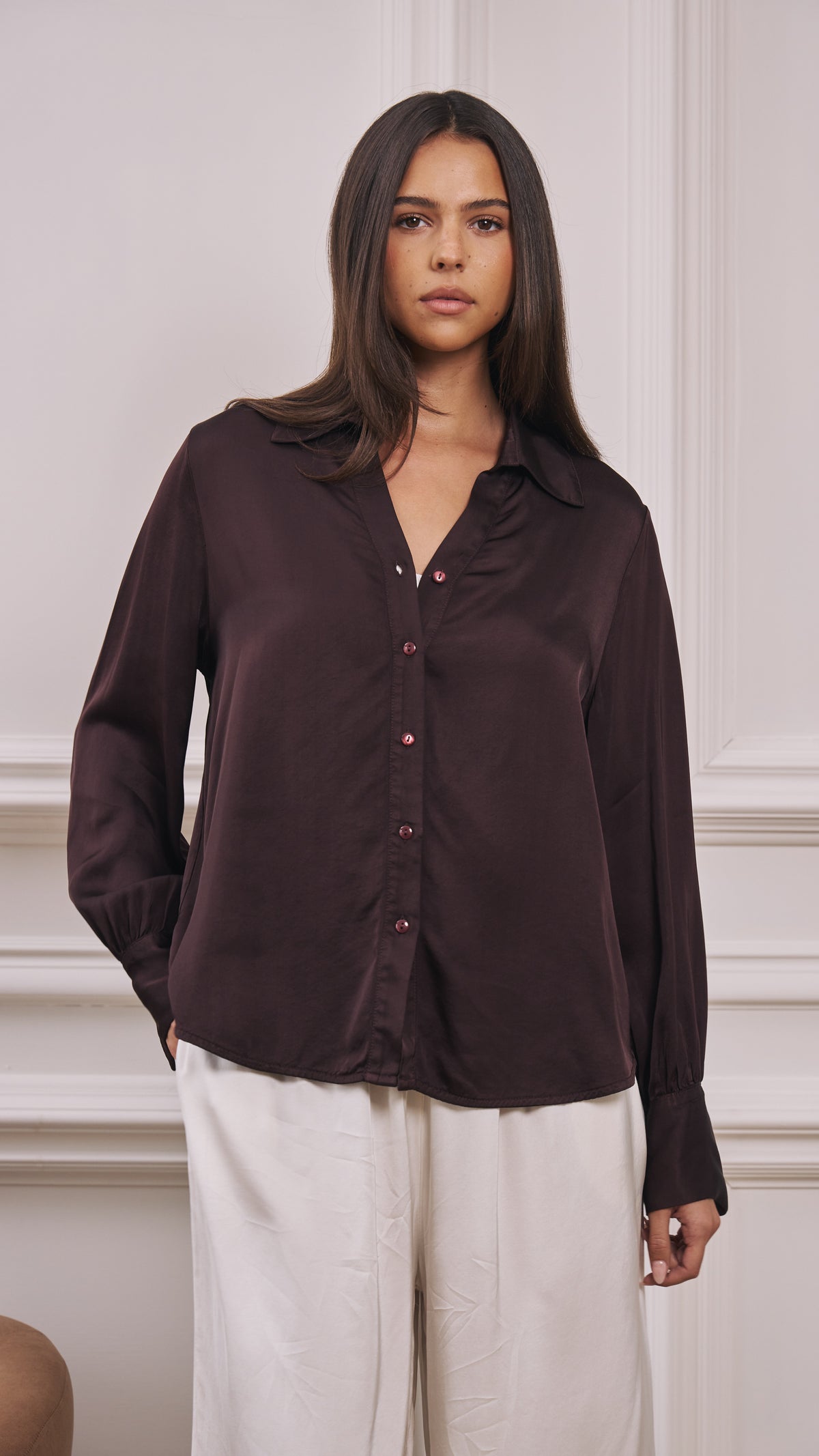 Raye Satin Shirt - Dark Plum