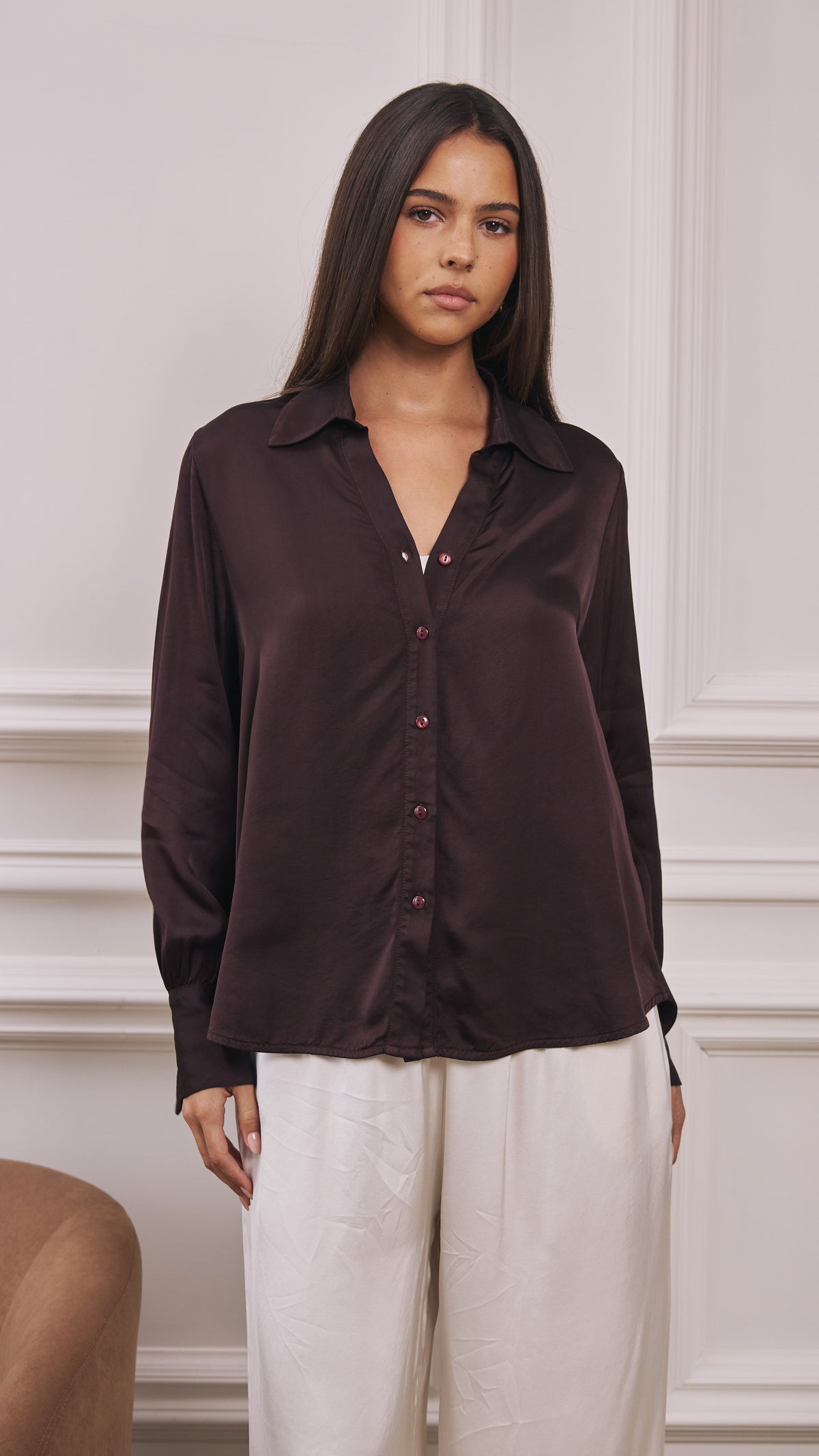 Raye Satin Shirt - Dark Plum