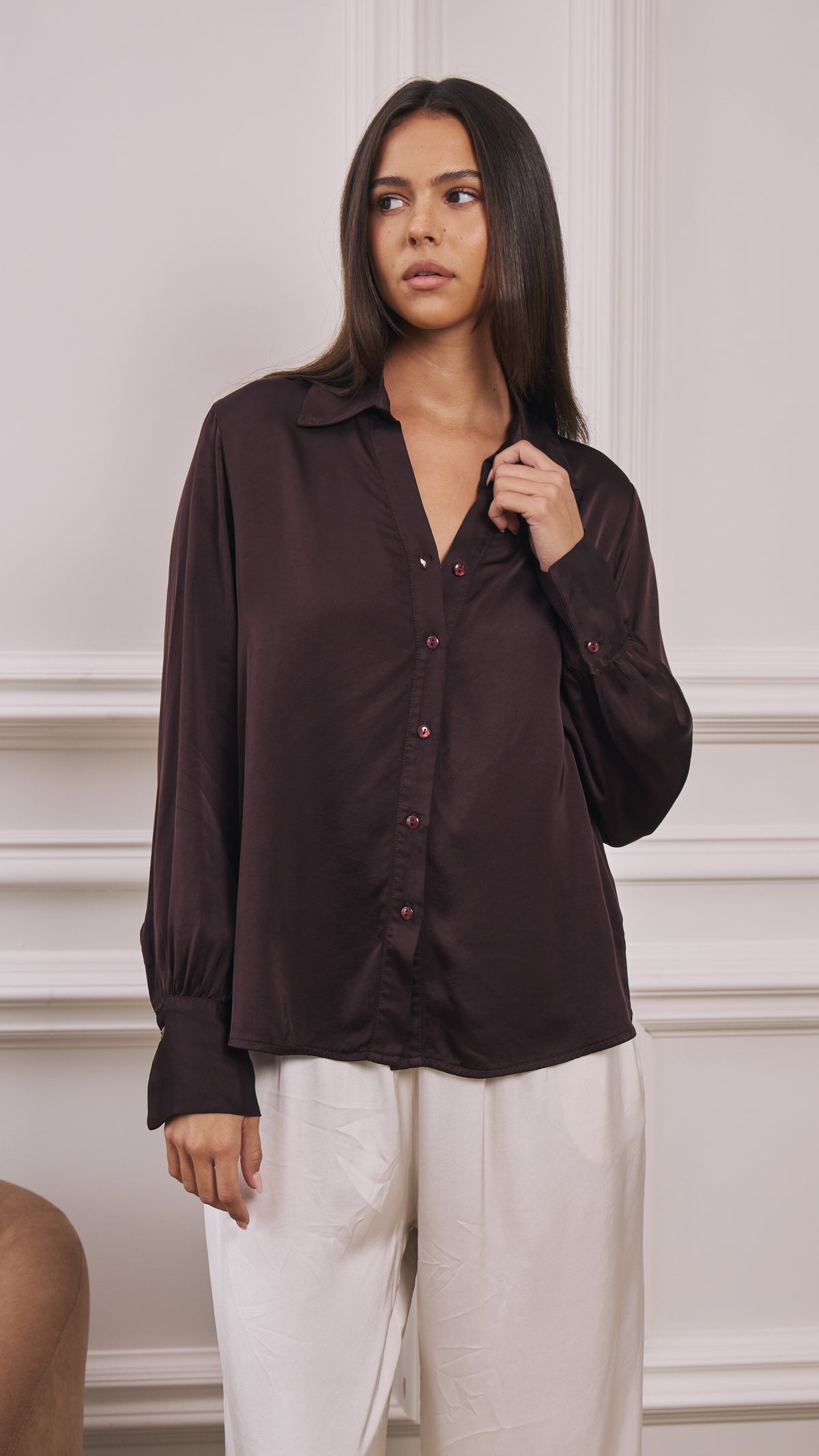 Raye Satin Shirt - Dark Plum
