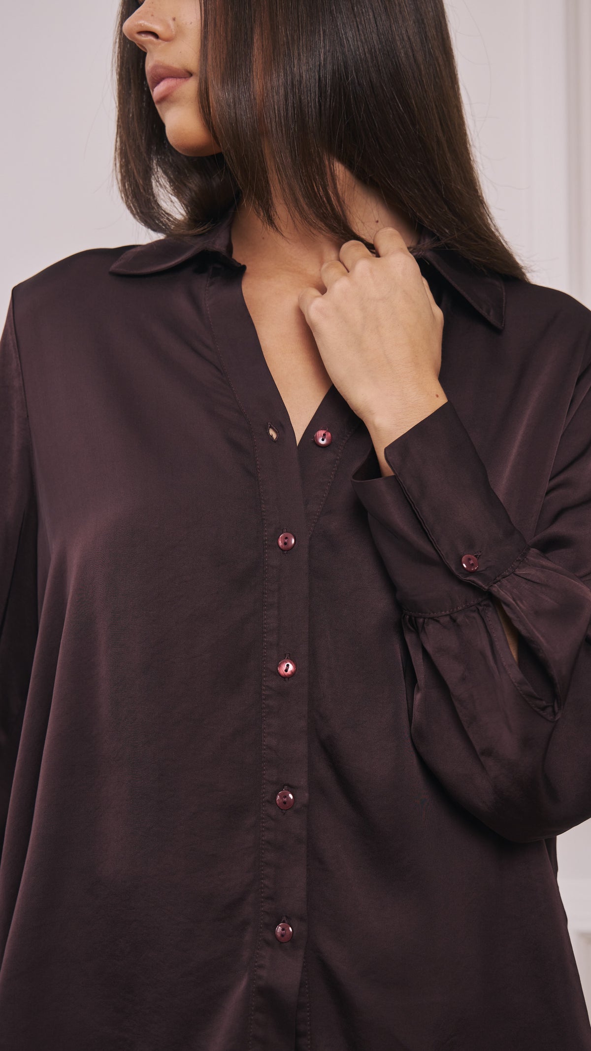Raye Satin Shirt - Dark Plum