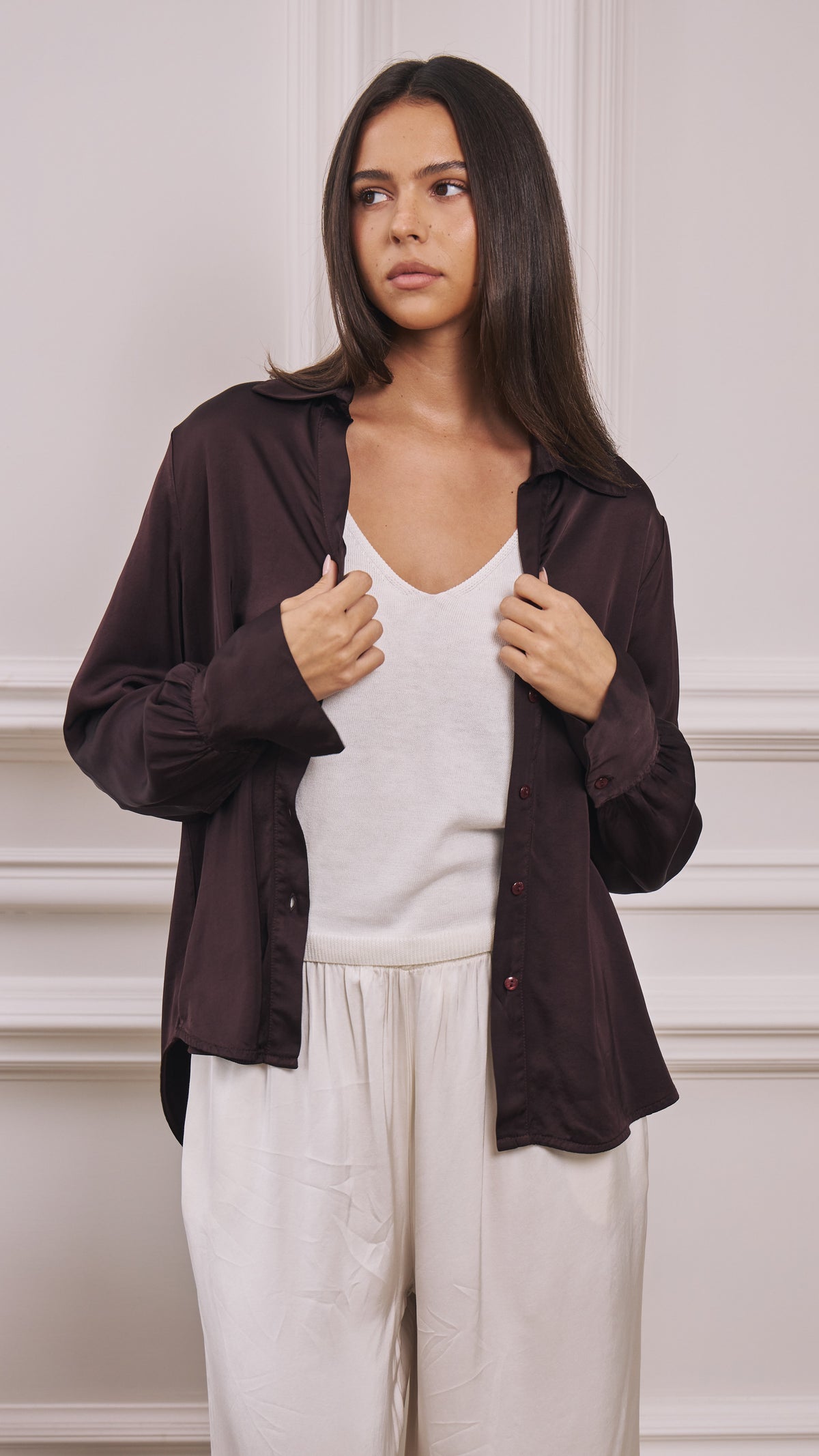 Raye Satin Shirt - Dark Plum