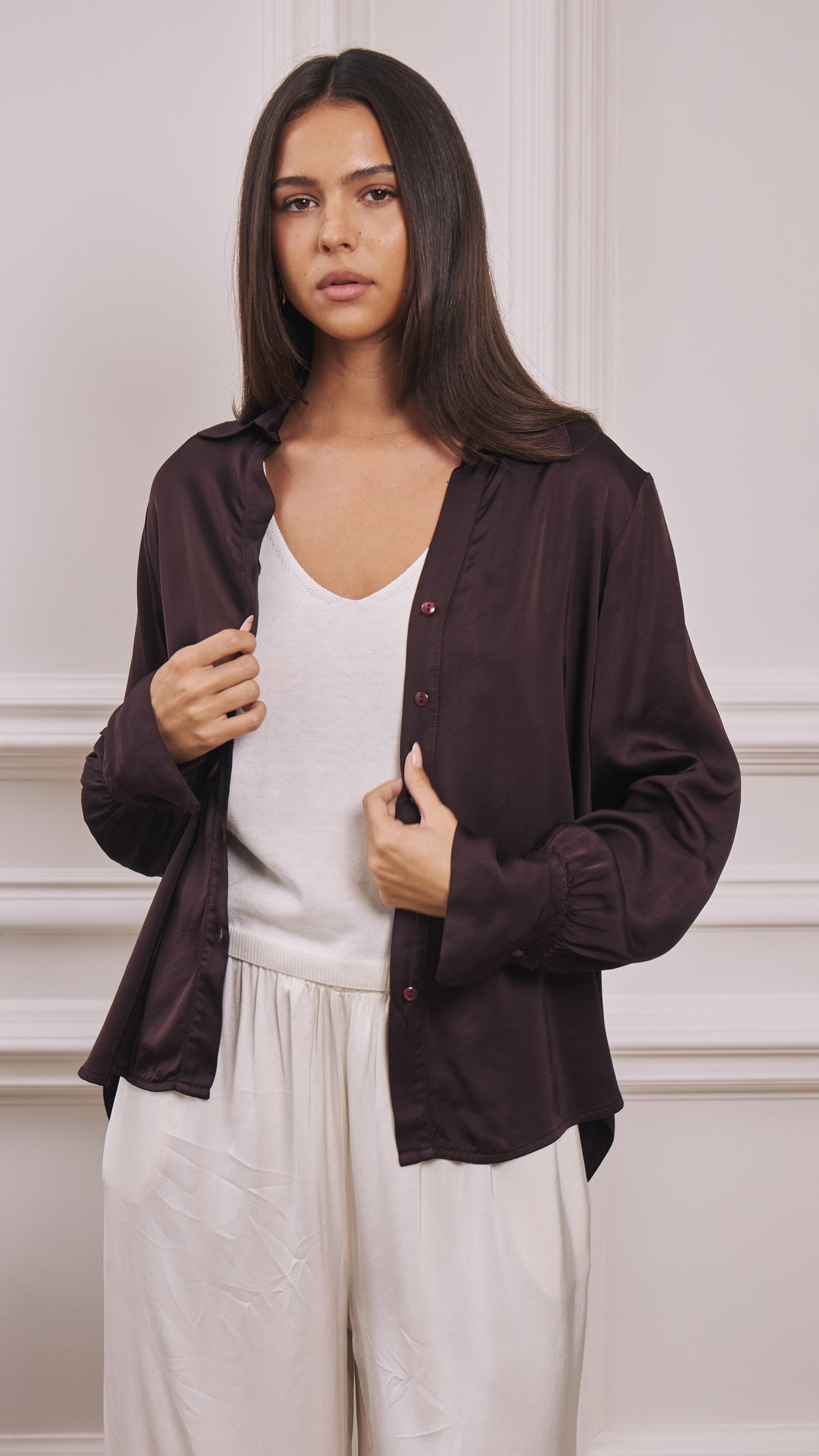 Raye Satin Shirt - Dark Plum
