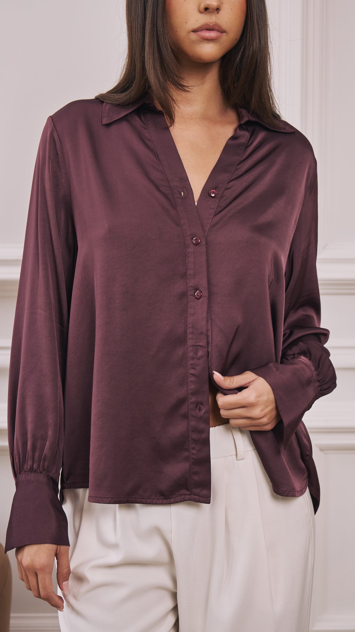 Raye Satin Shirt - Burgundy