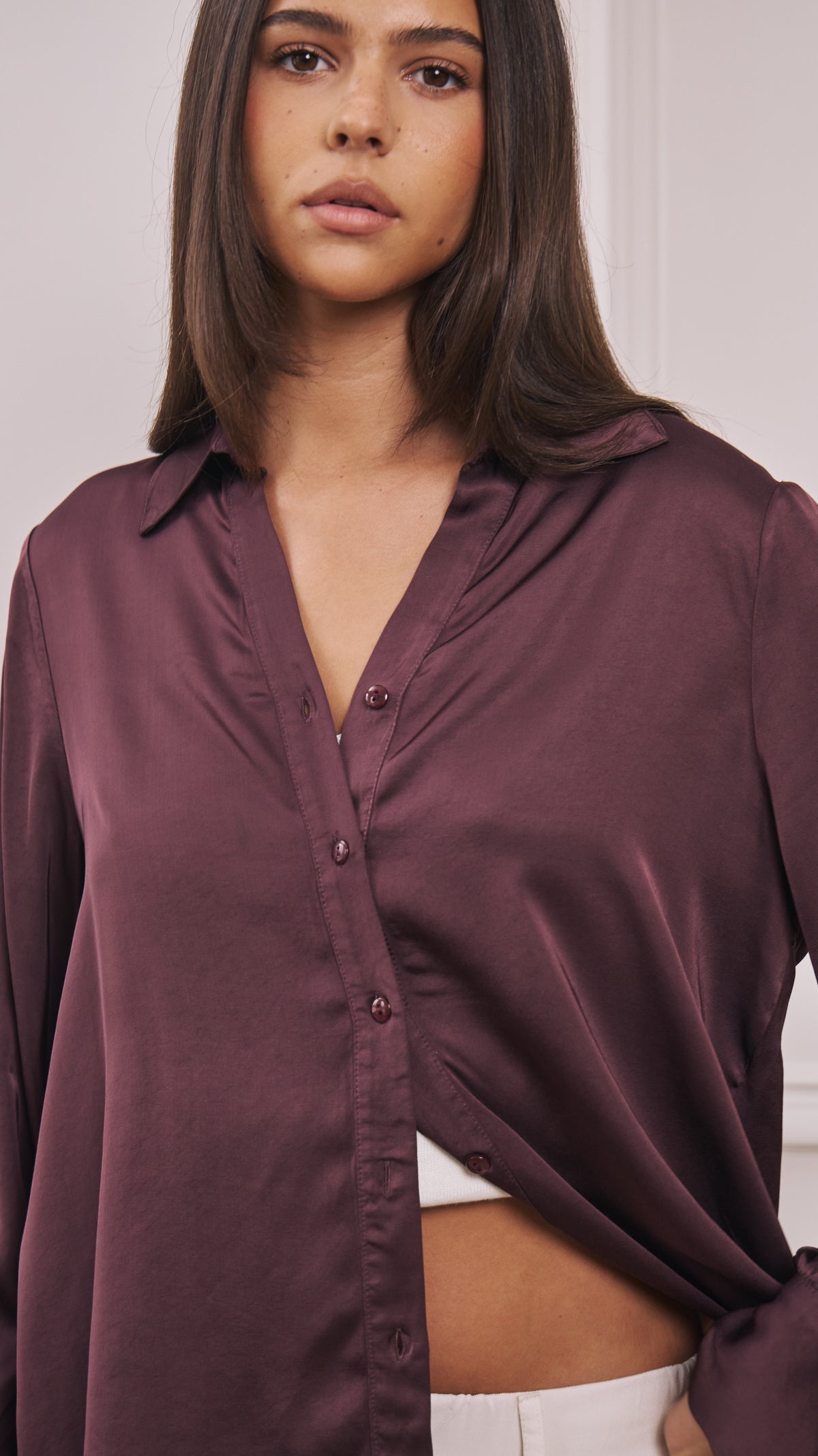 Raye Satin Shirt - Burgundy