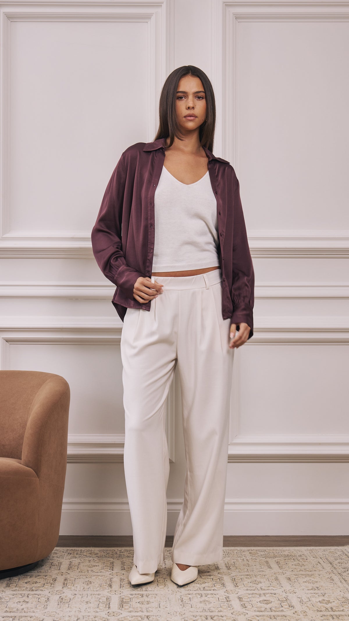 Raye Satin Shirt - Burgundy