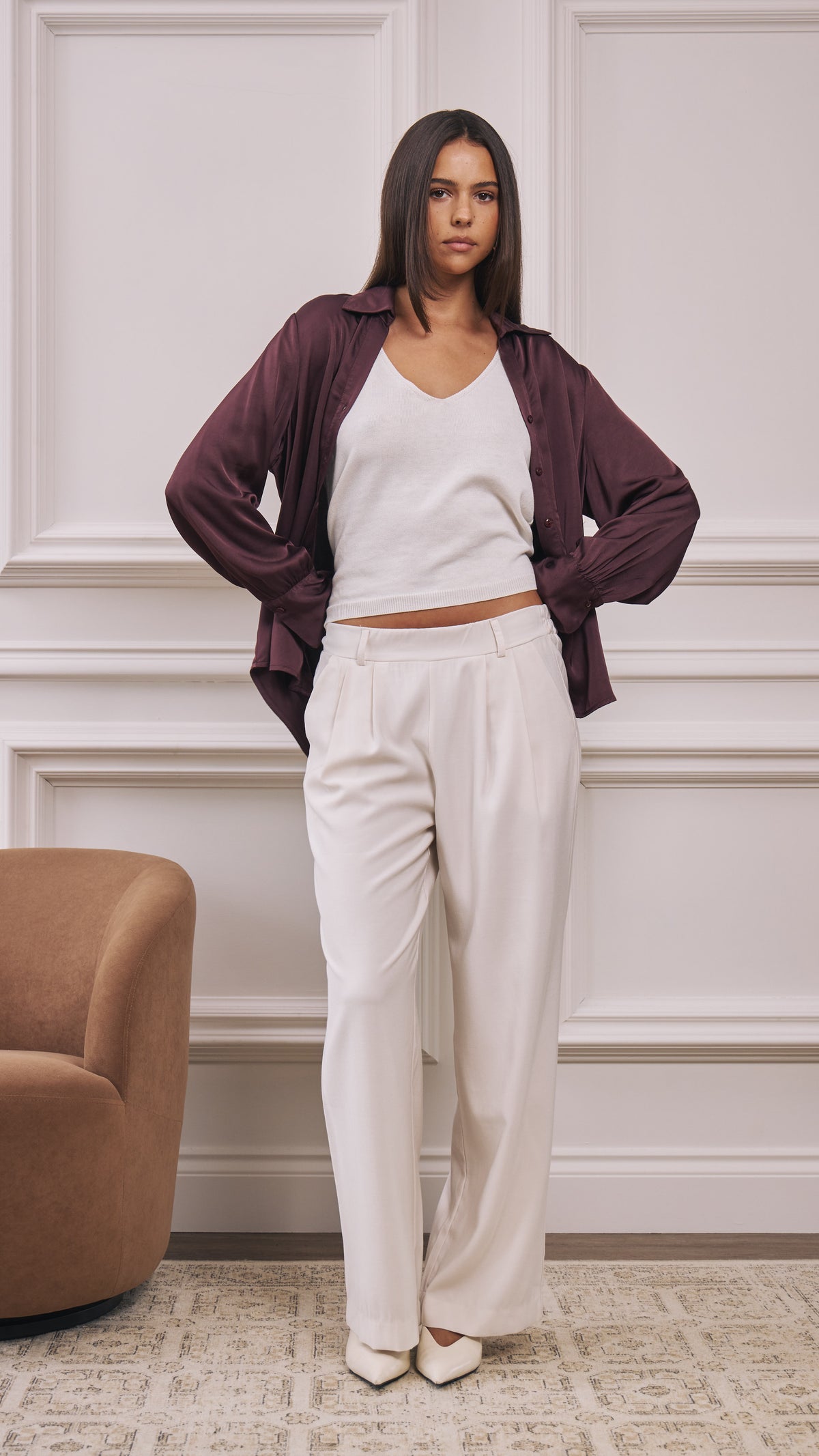 Raye Satin Shirt - Burgundy