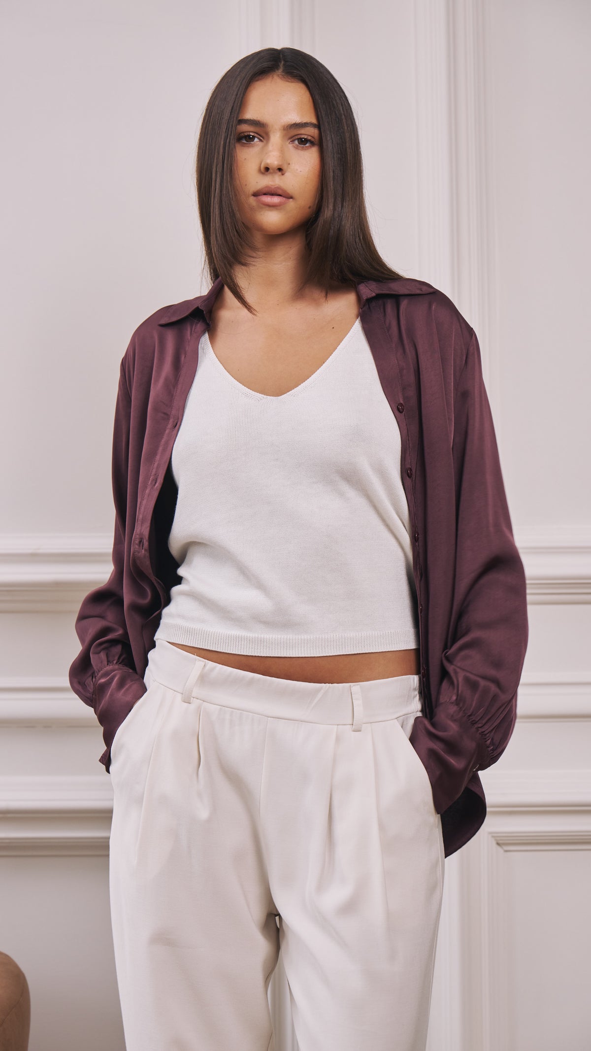 Raye Satin Shirt - Burgundy
