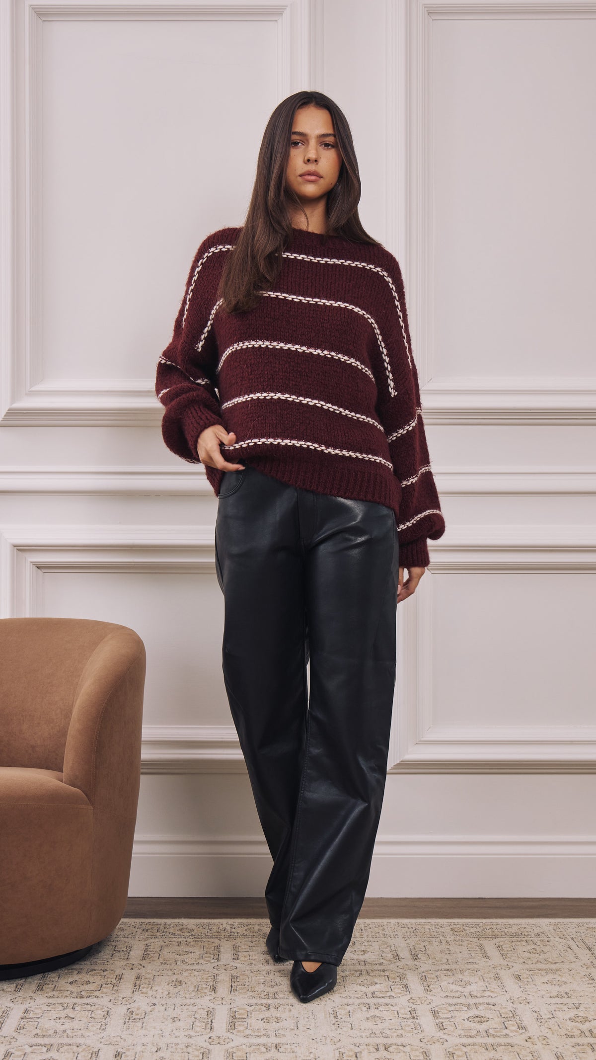 Luana Striped Jumper - Burgundy