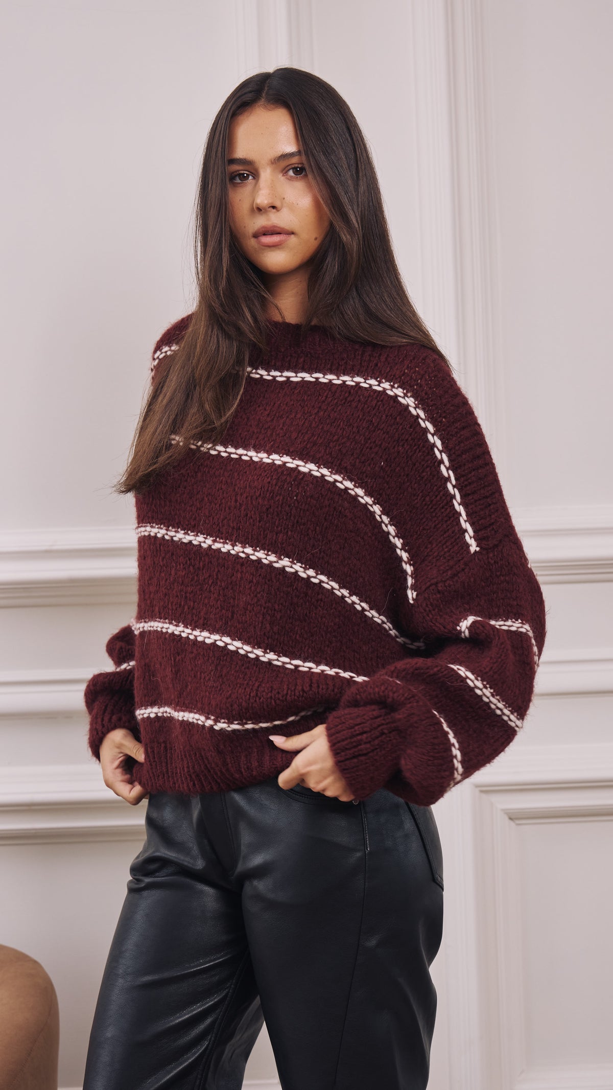 Luana Striped Jumper - Burgundy