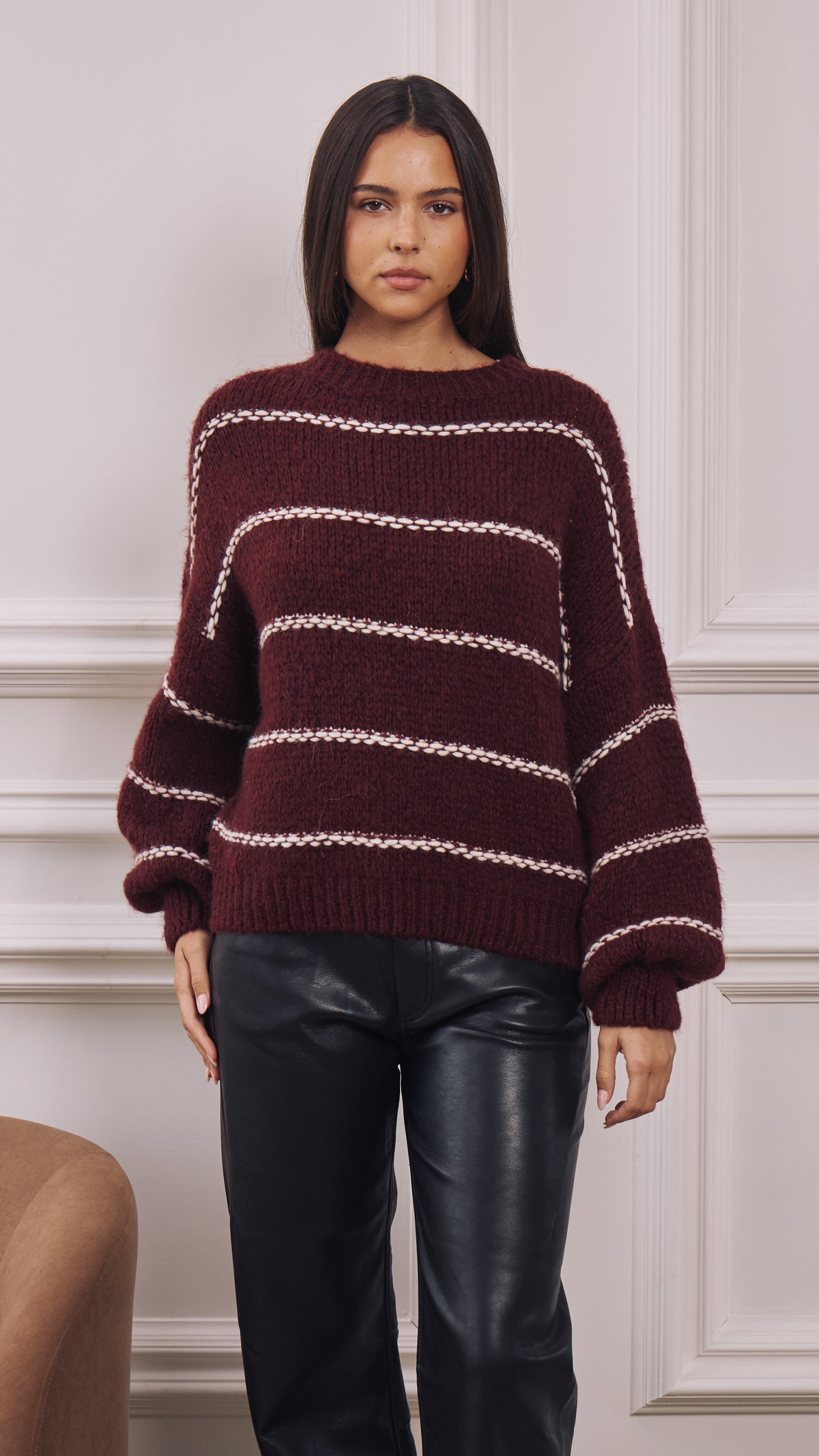 Luana Striped Jumper - Burgundy