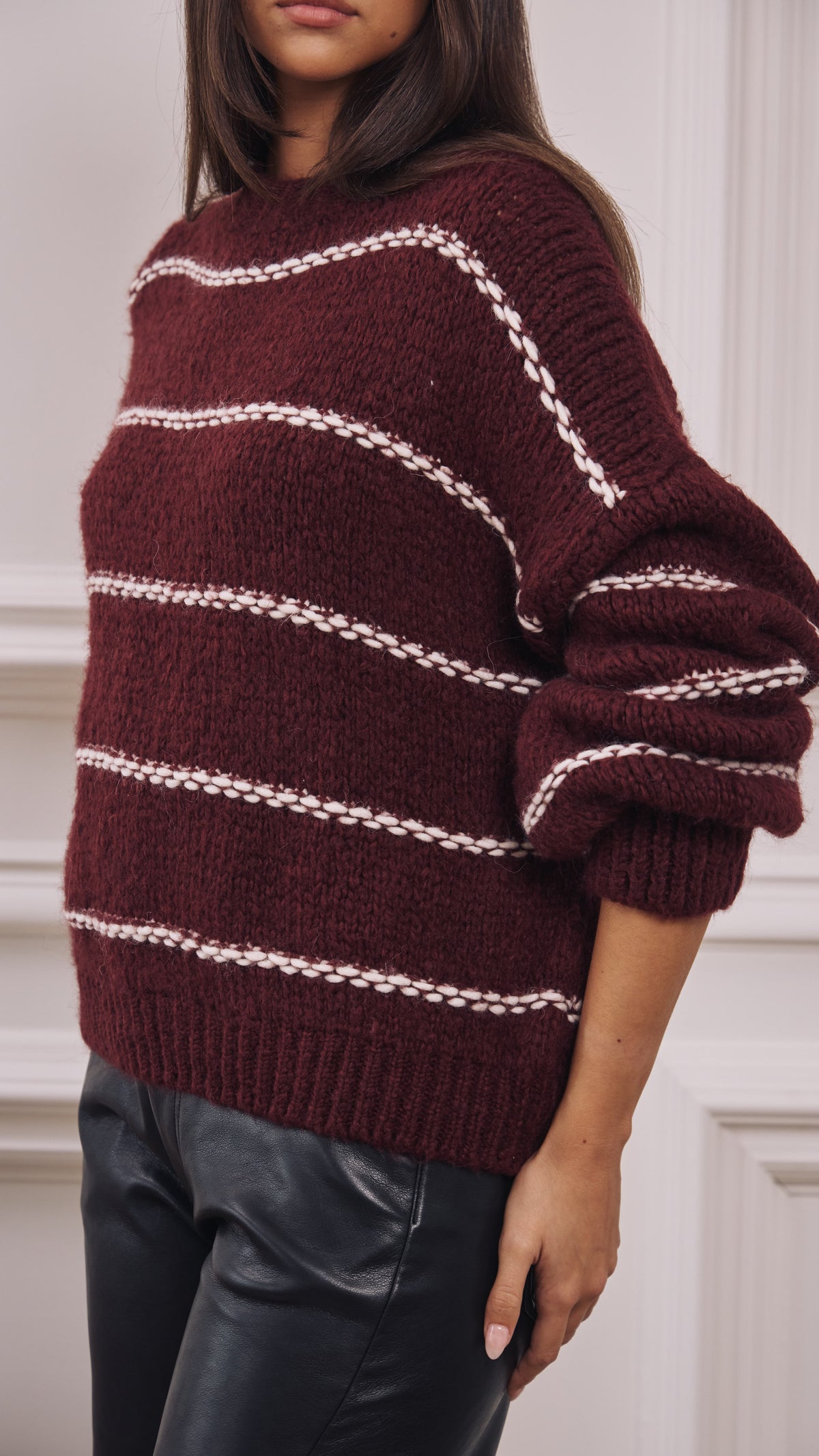 Luana Striped Jumper - Burgundy