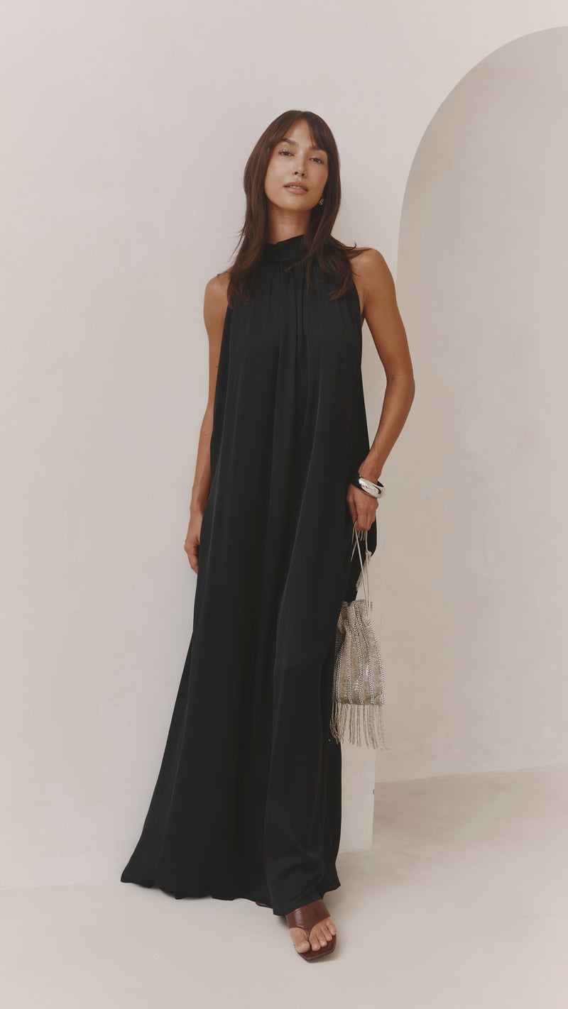 Everly Column Satin Dress - Black