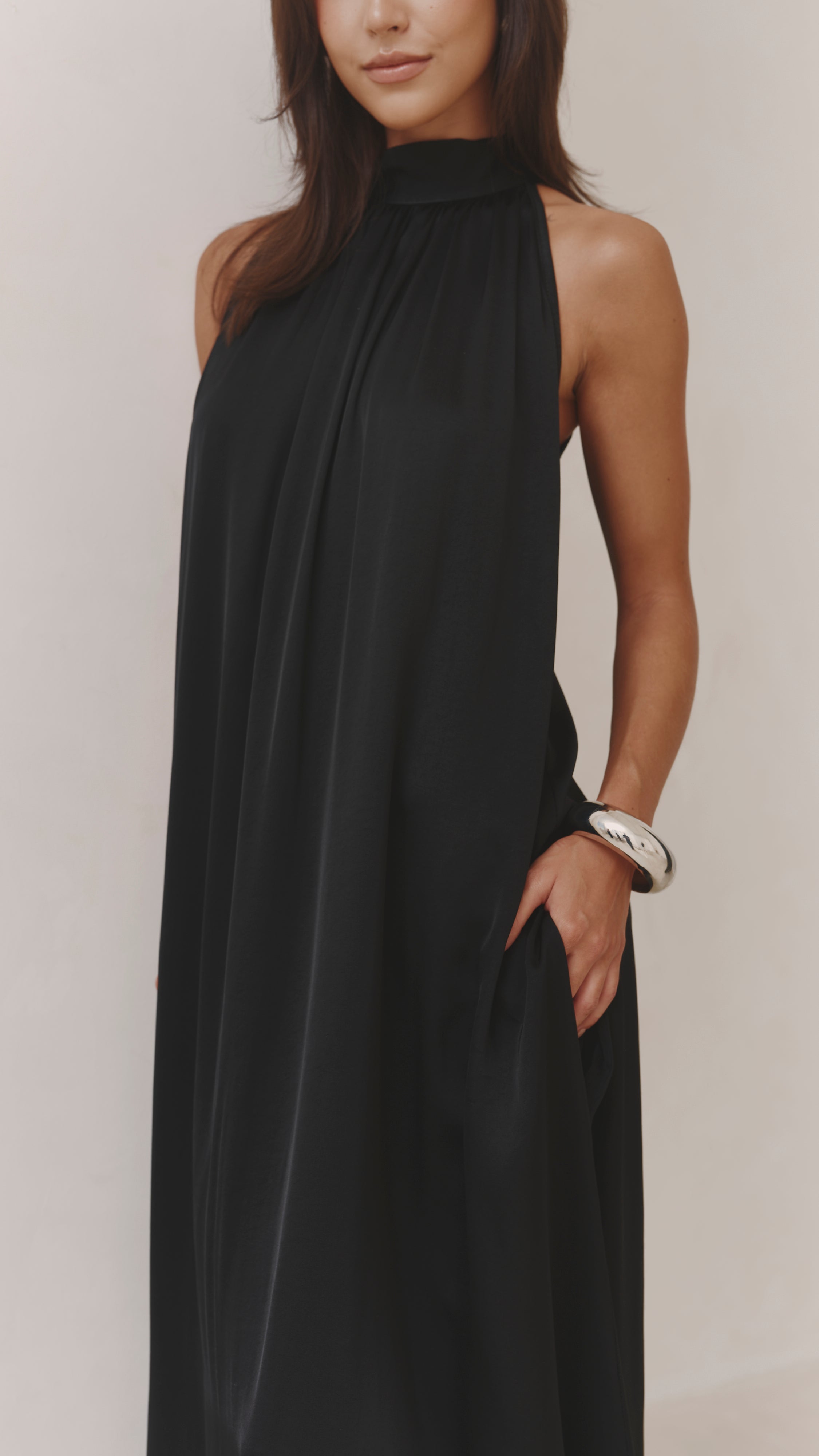 Everly Column Satin Dress - Black