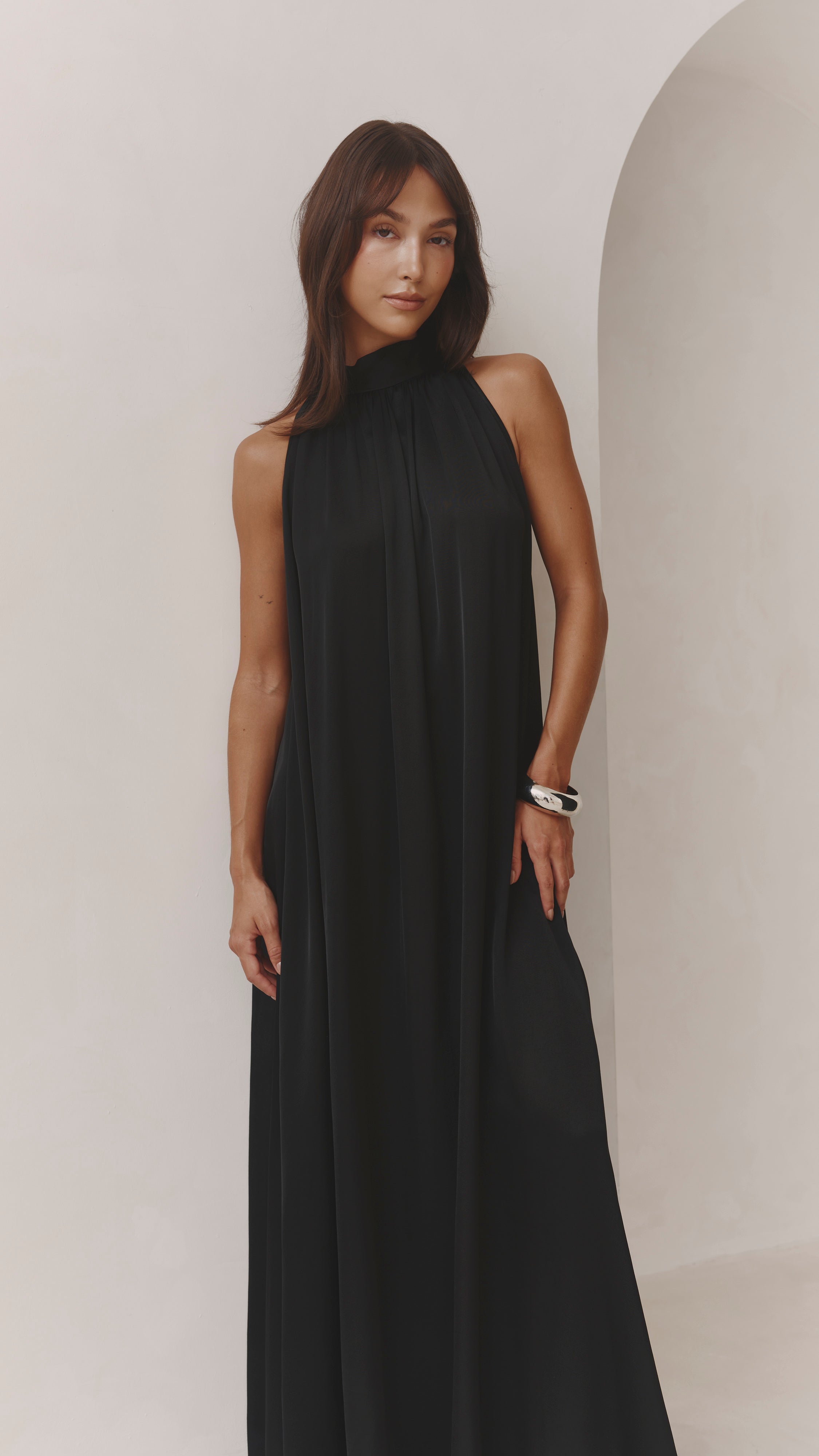 Everly Column Satin Dress - Black