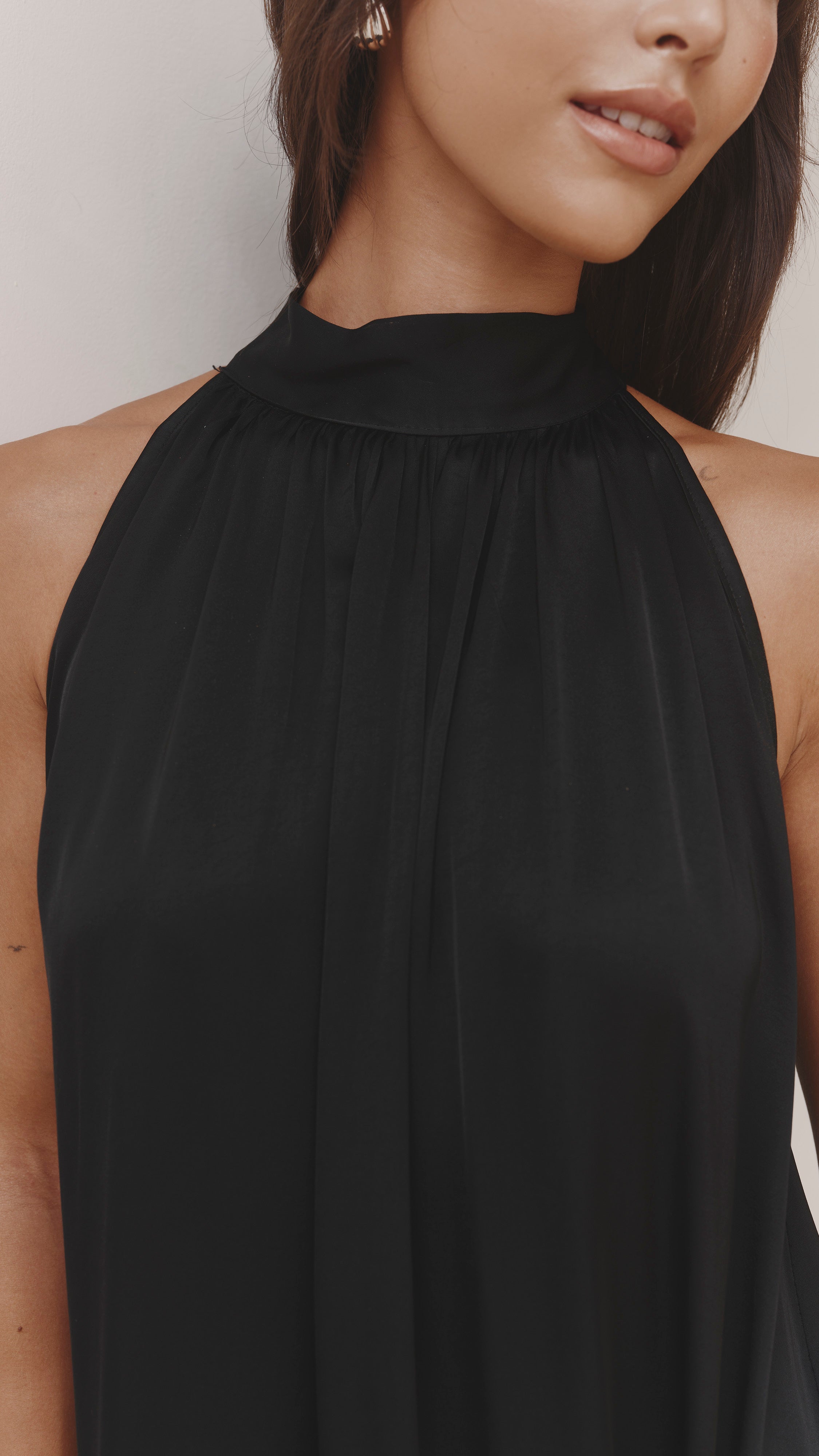 Everly Column Satin Dress - Black