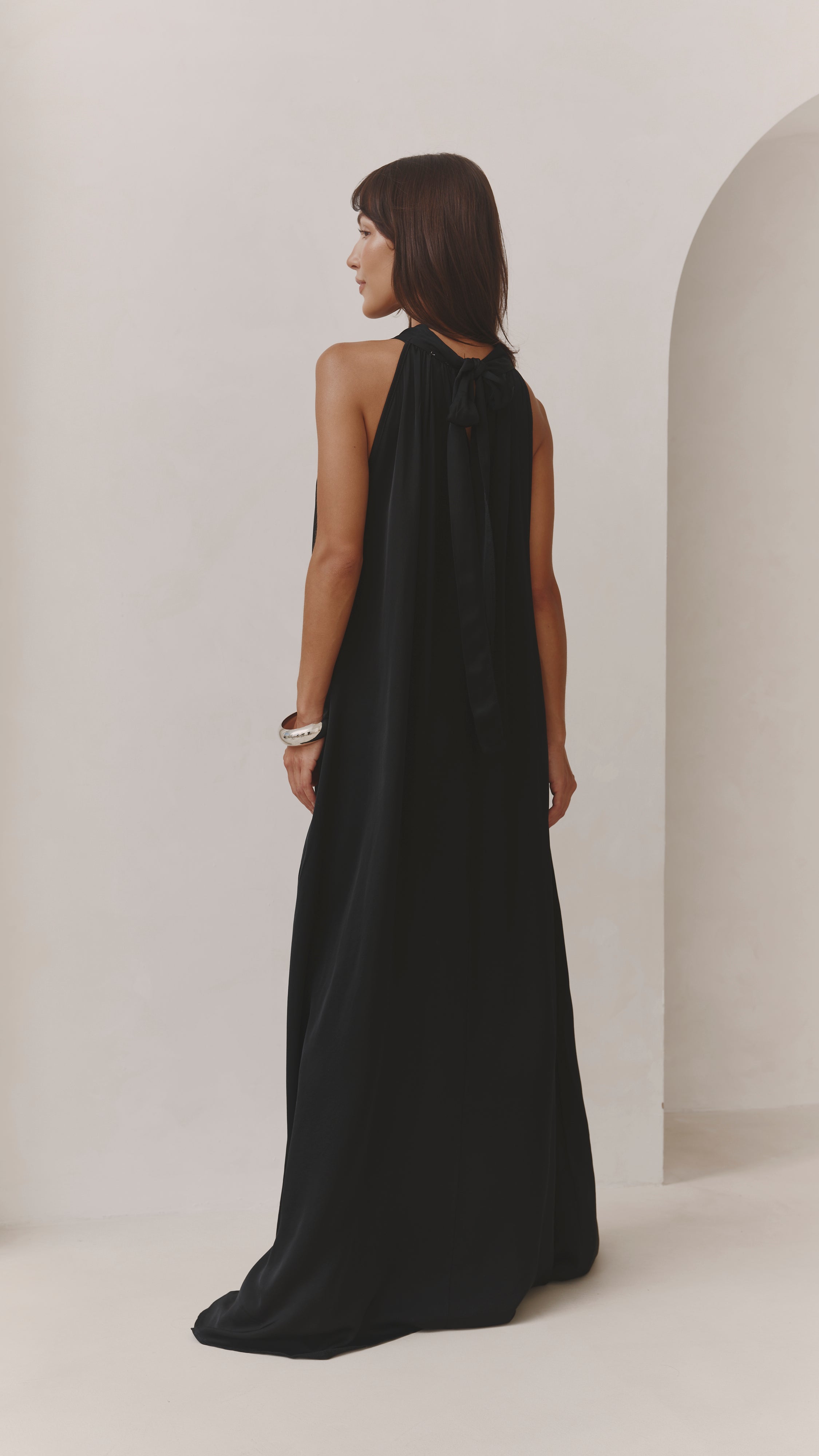 Everly Column Satin Dress - Black