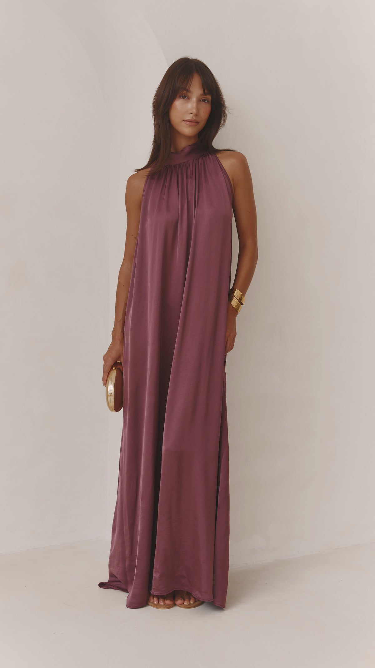 Everly Column Satin Dress - Burgundy