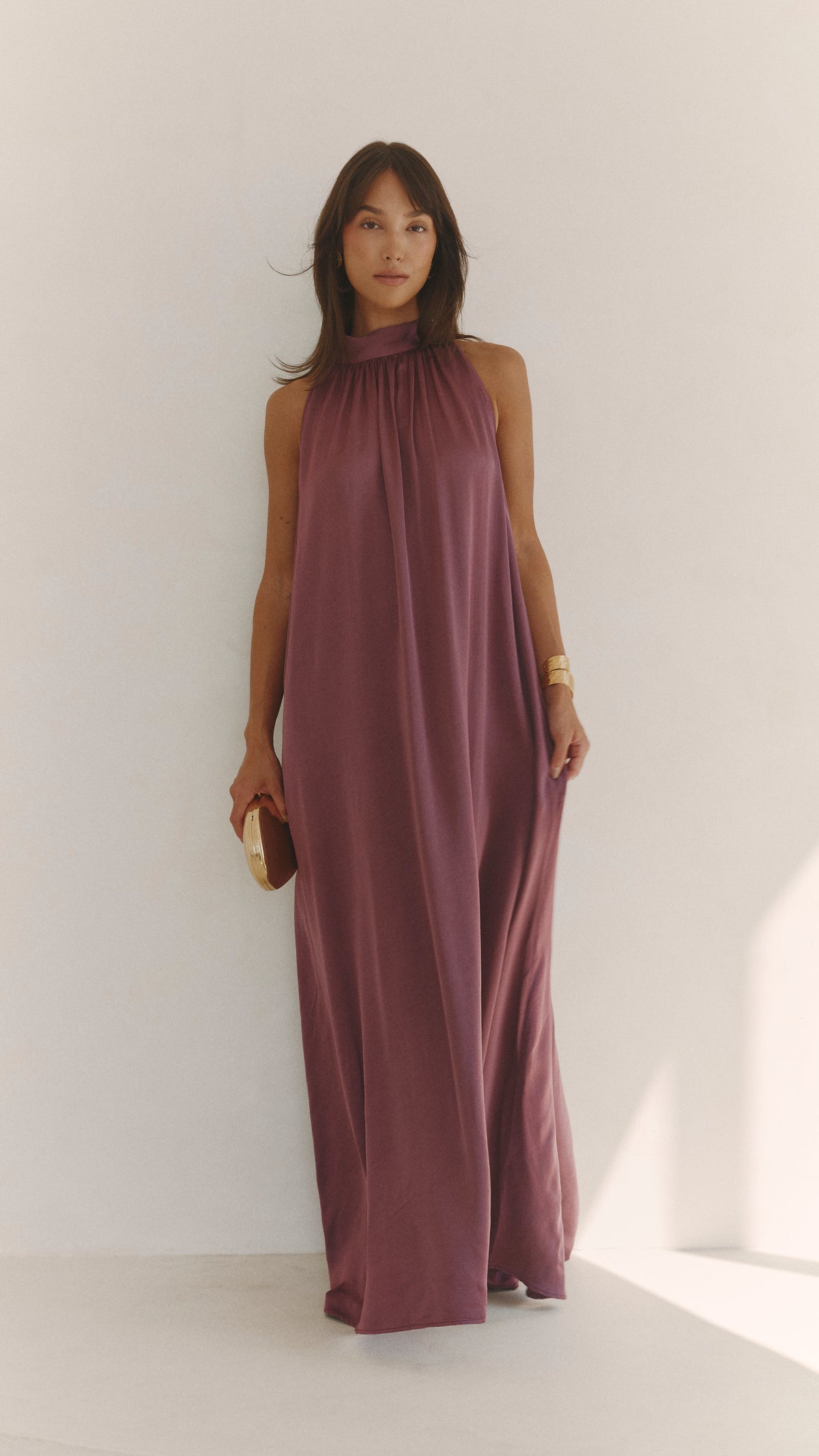 Everly Column Satin Dress - Burgundy