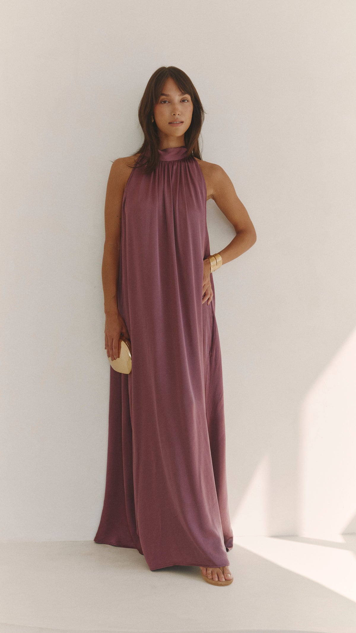 Everly Column Satin Dress - Burgundy