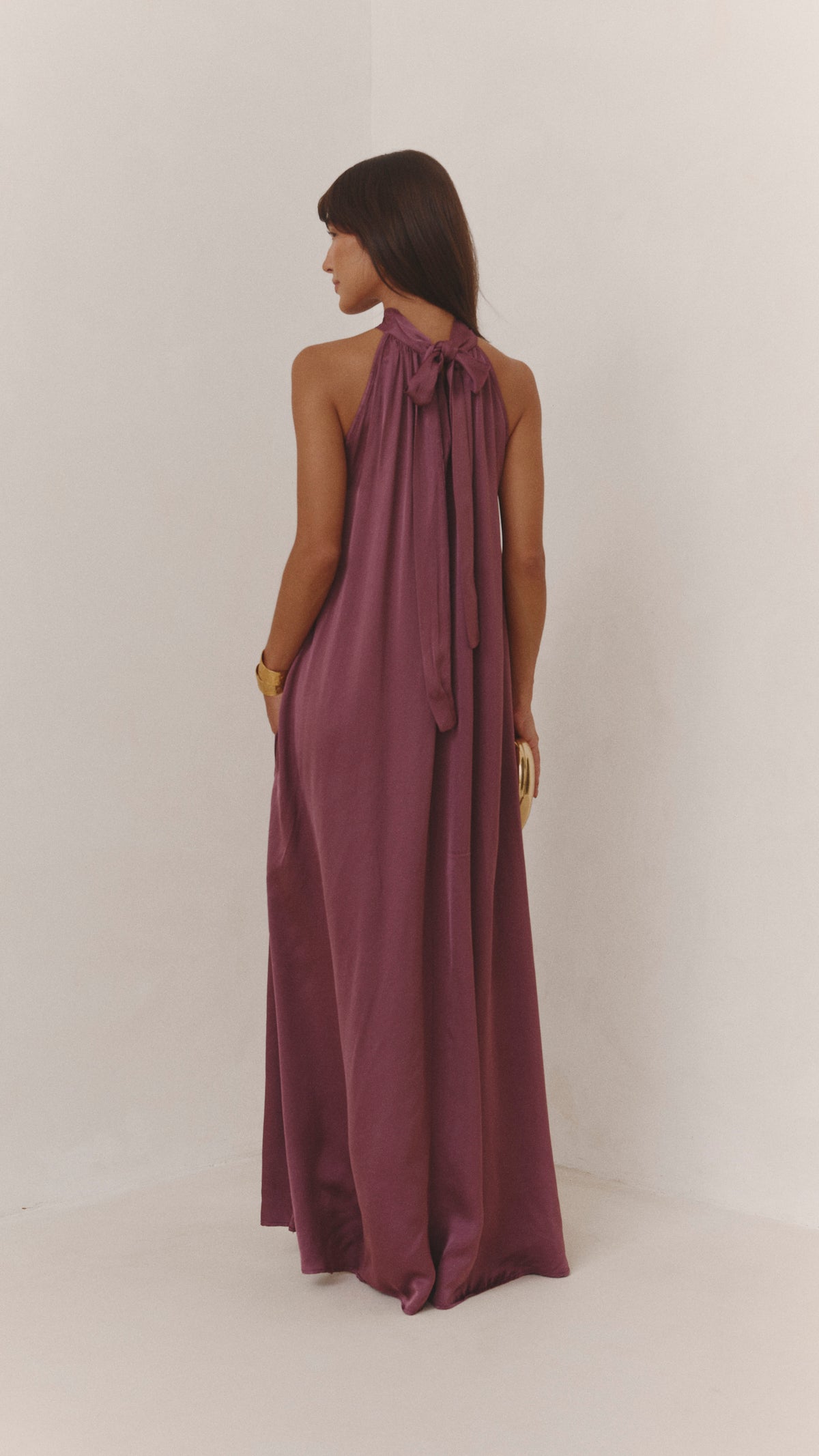 Everly Column Satin Dress - Burgundy
