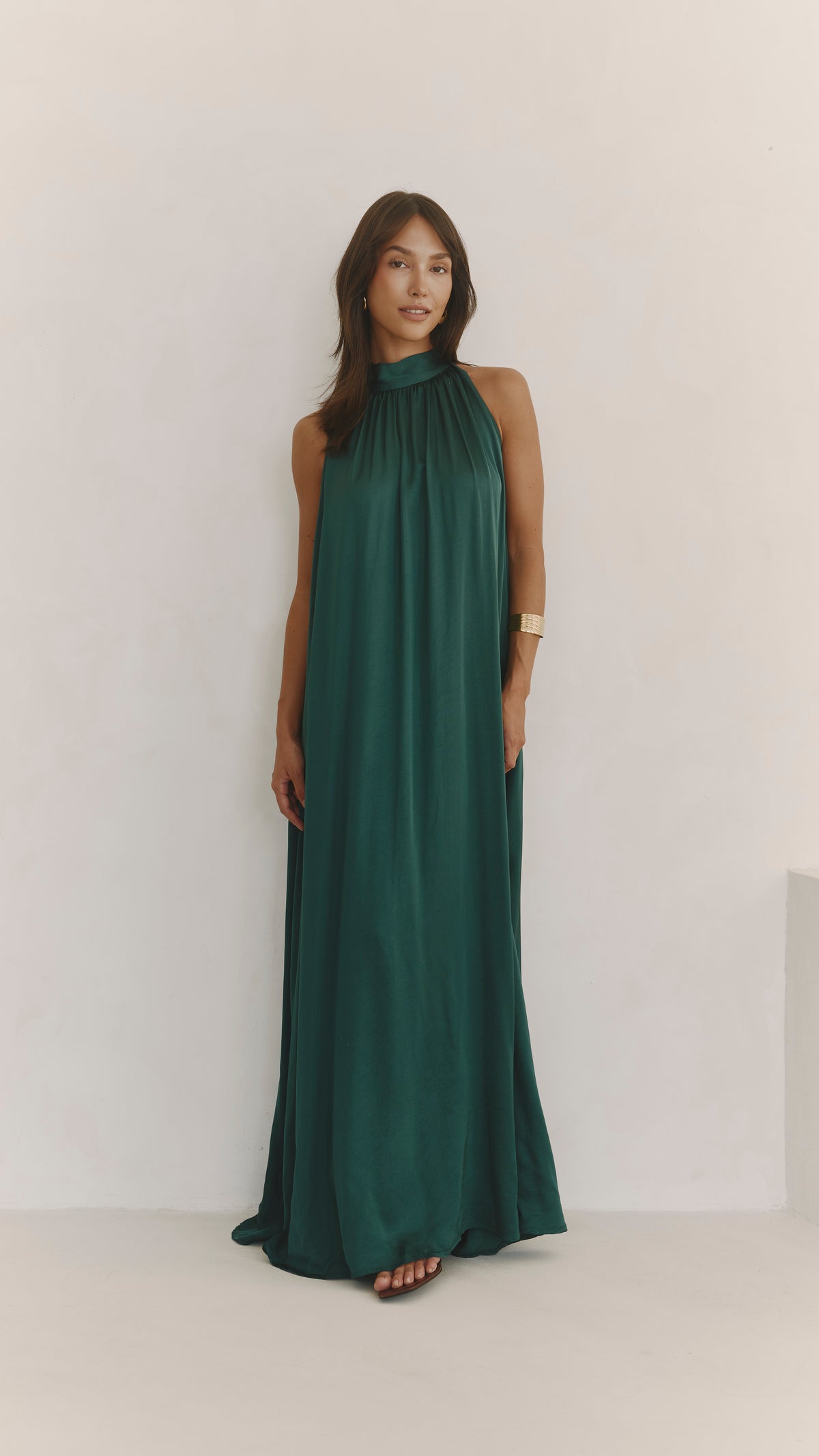 Everly Column Satin Dress - Emerald Green