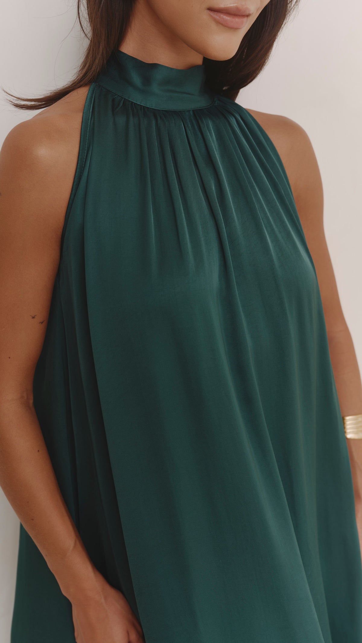 Everly Column Satin Dress - Emerald Green