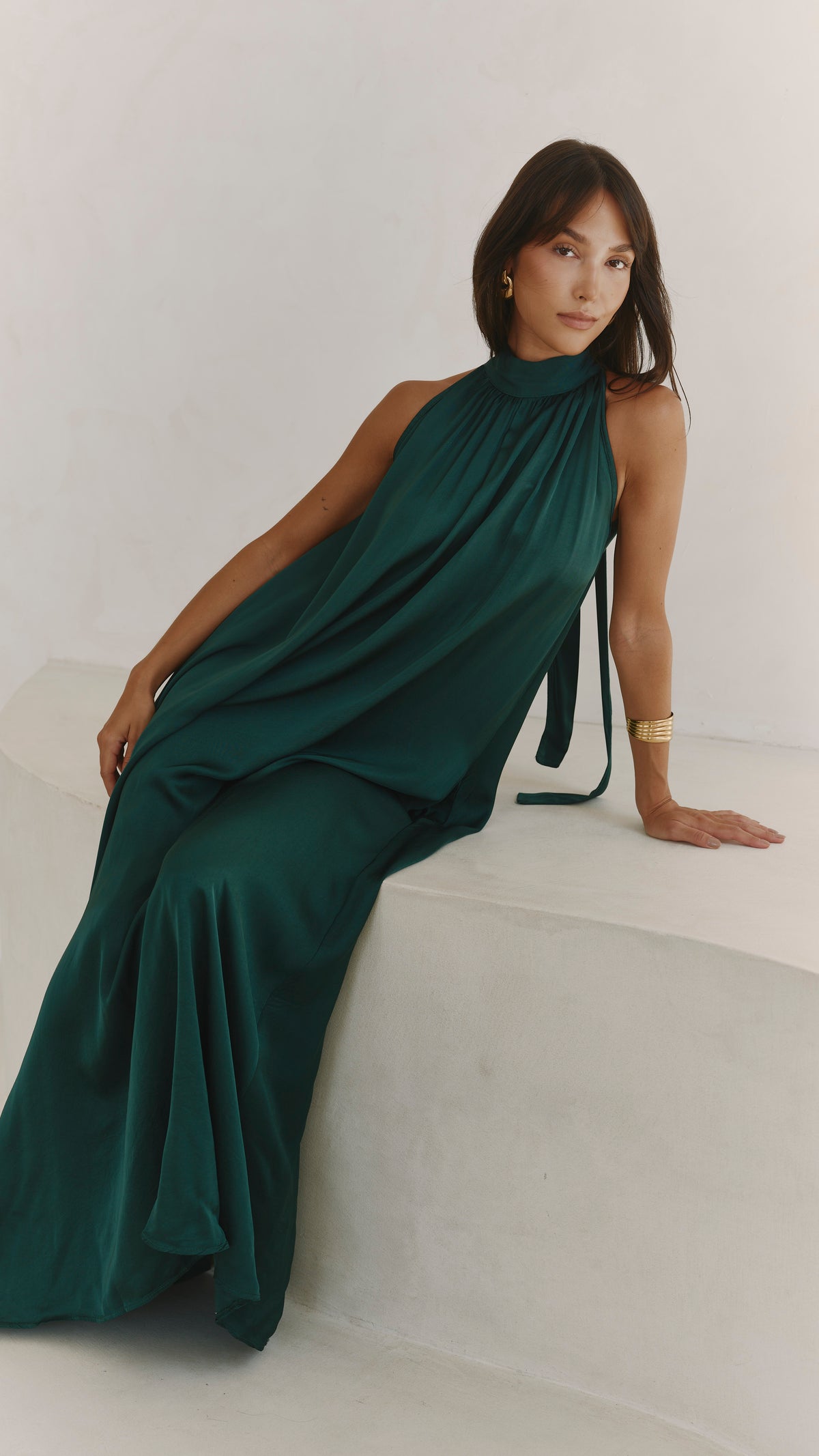 Everly Column Satin Dress - Emerald Green