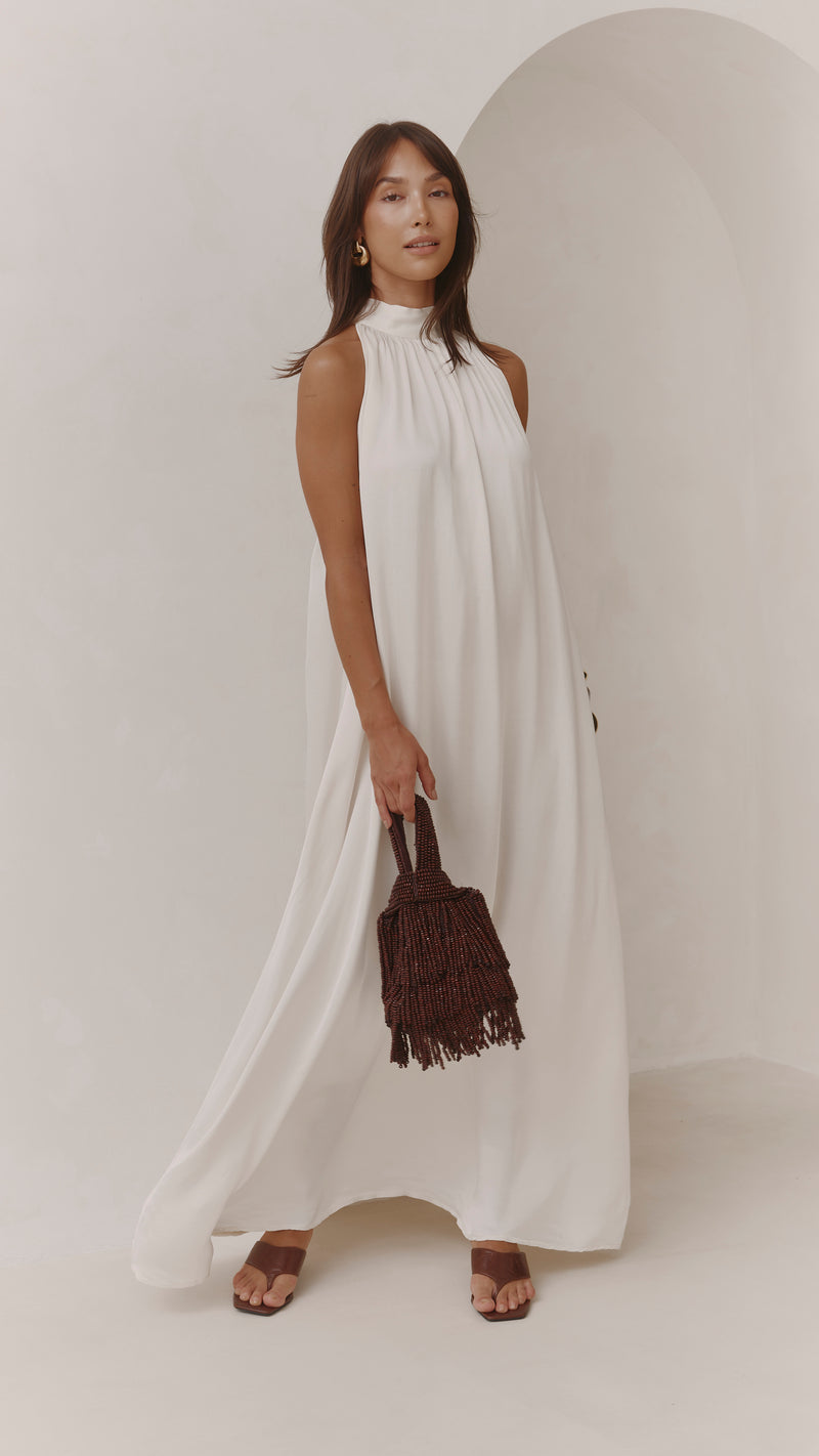 Everly Column Satin Dress - Oyster