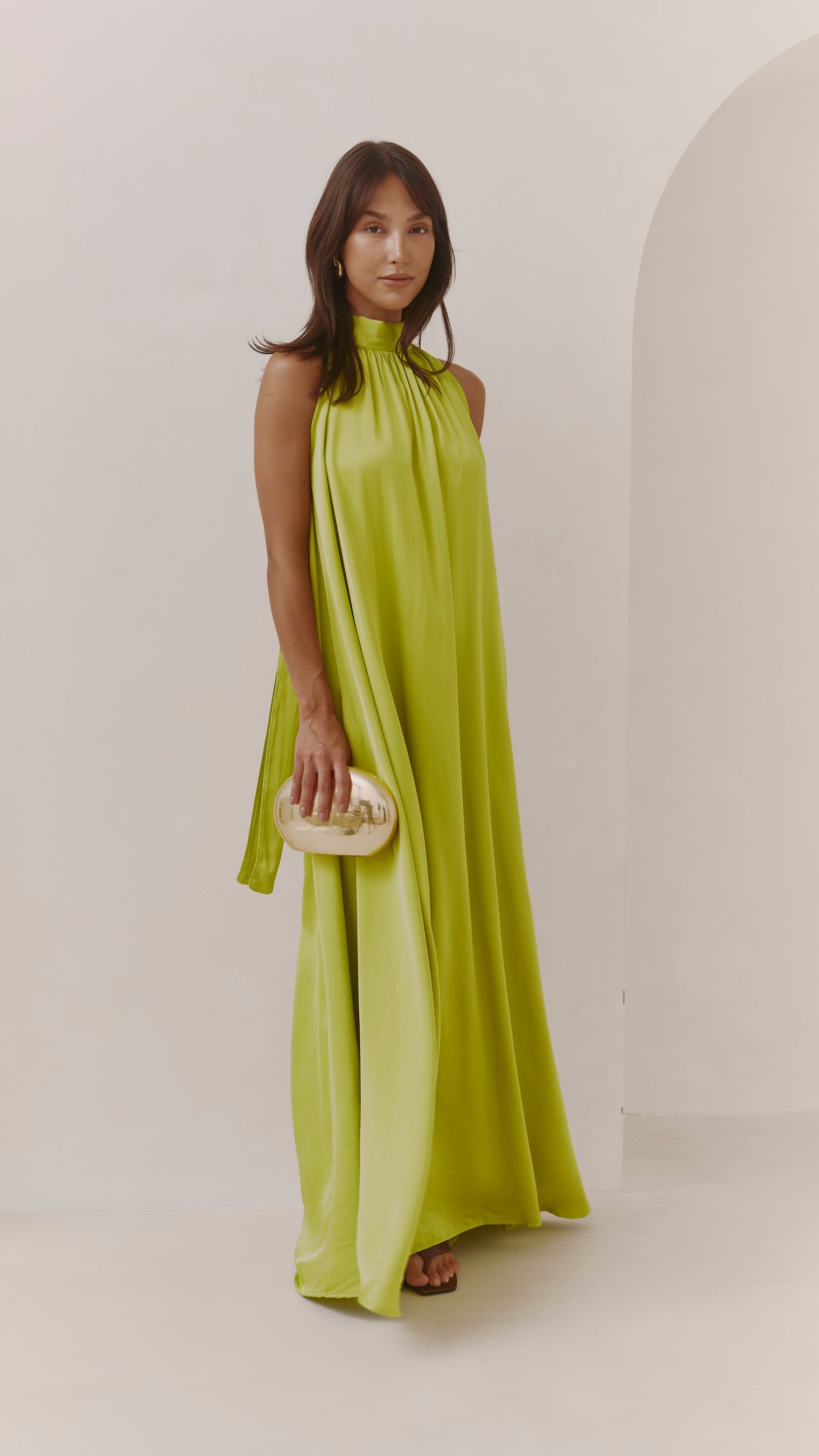 Everly Column Satin Dress - Chartreuse